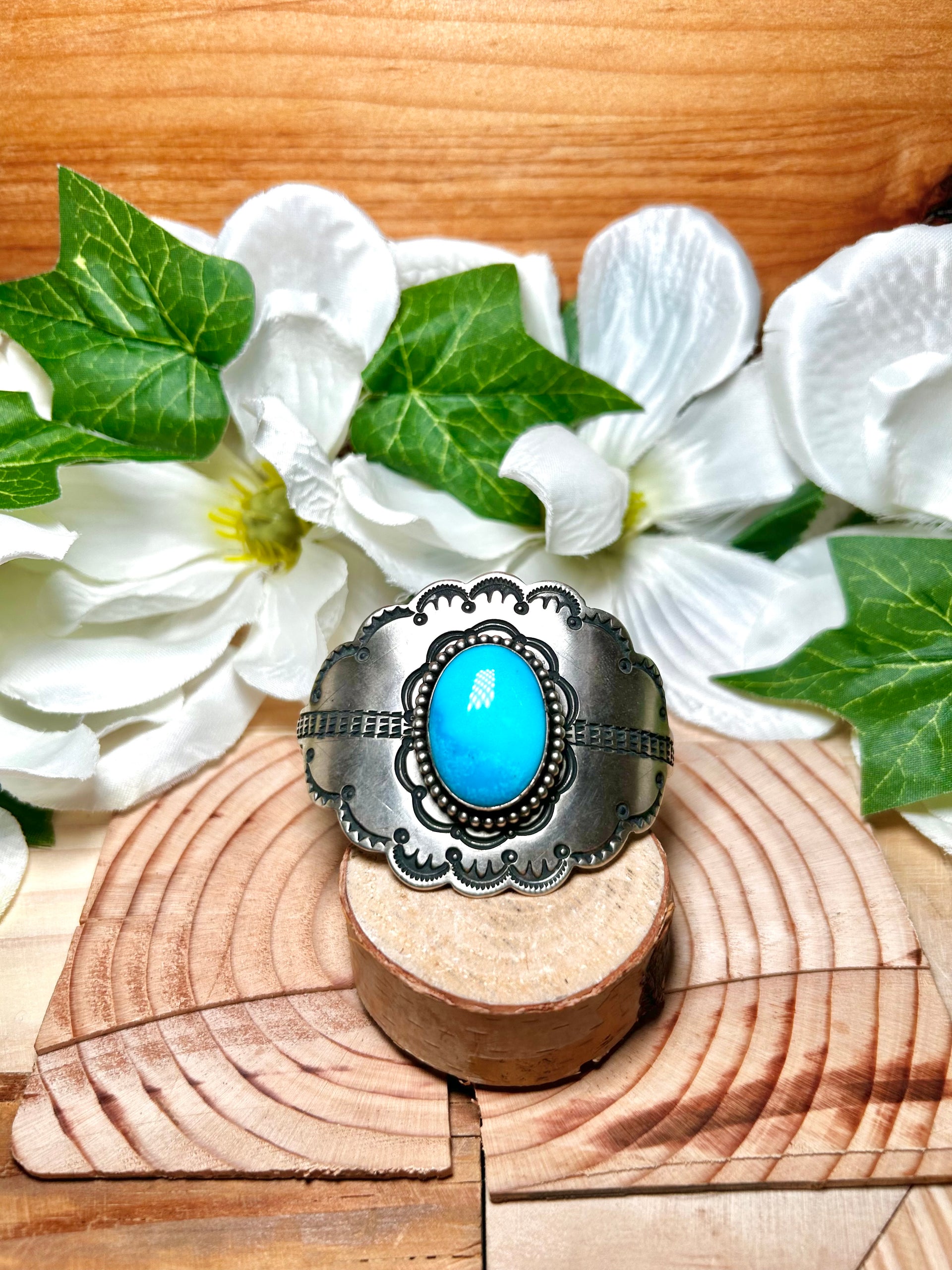 Navajo Made Kingman Turquoise & Sterling Silver Cuff Bracelet
