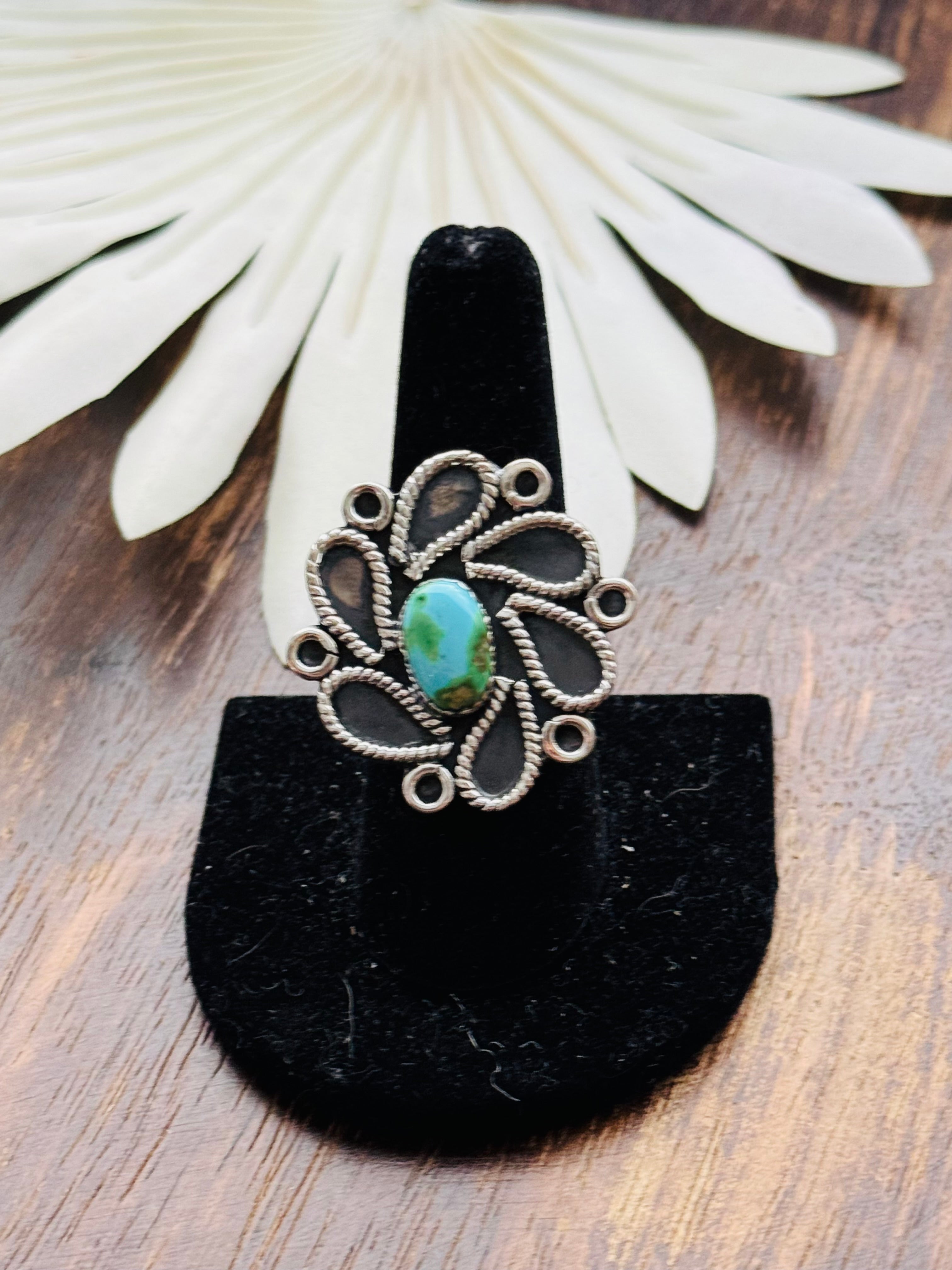 Southwest Handmade Sonoran Mountain Turquoise & Sterling Silver Adjustable Cluster Ring