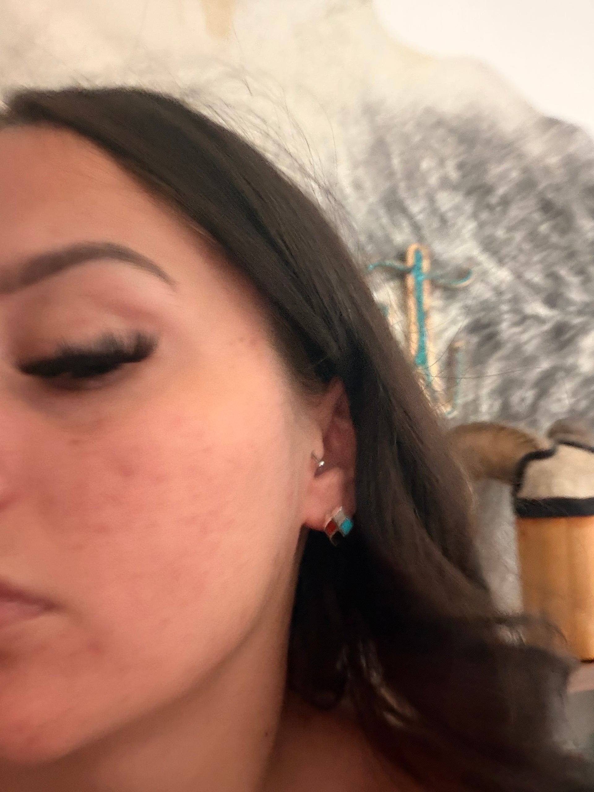 Zuni Made Multi Stone & Sterling Silver Post Inlay Earrings