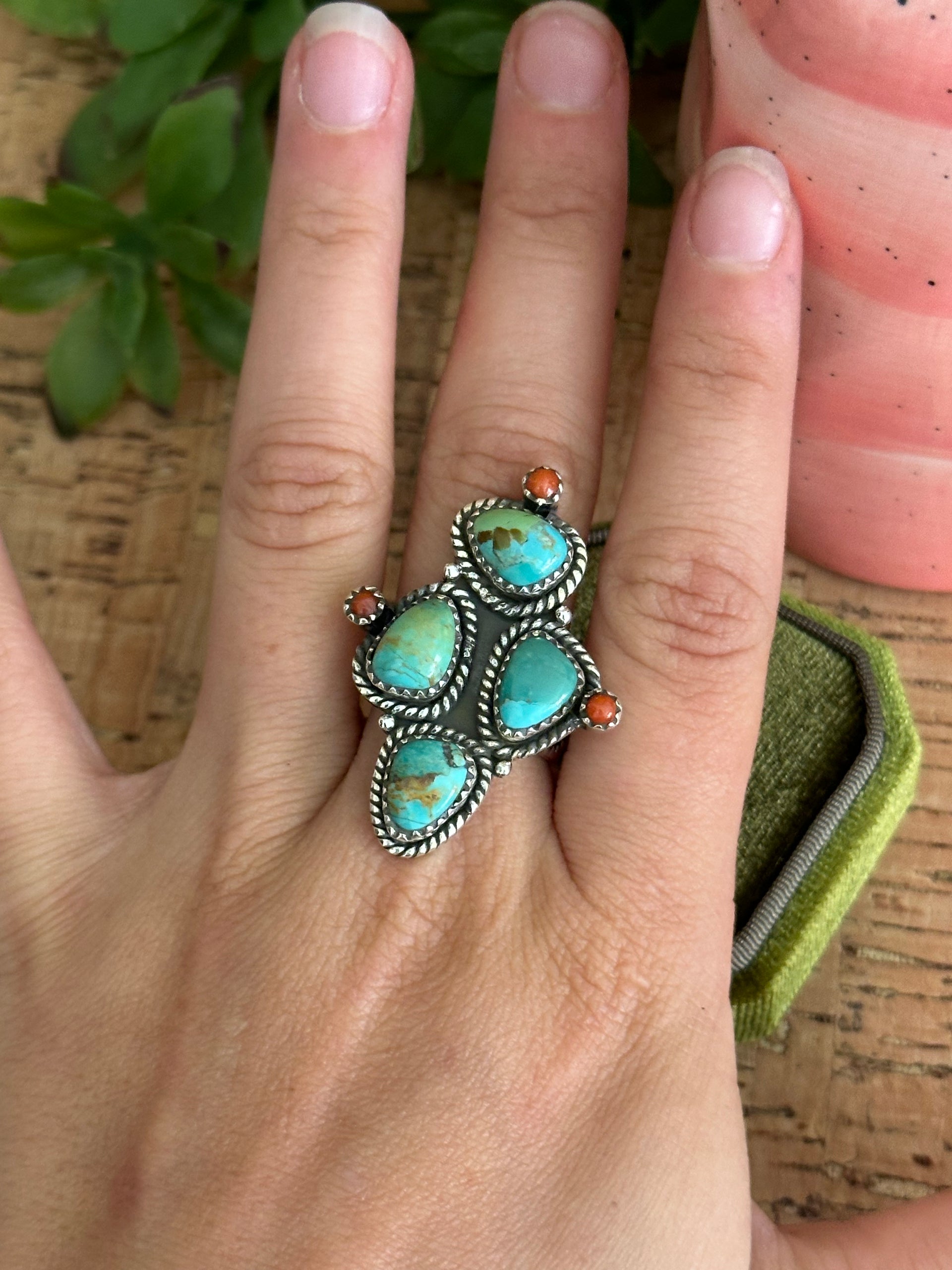 Southwest Handmade Multi Stone & Sterling Silver Adjustable Cluster Ring