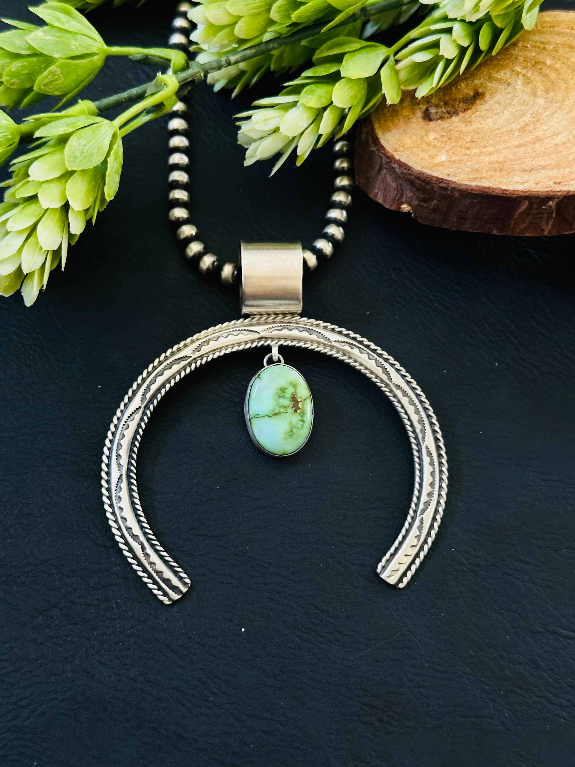 Navajo Made Sonoran Gold Turquoise & Sterling Silver Naja Pendant