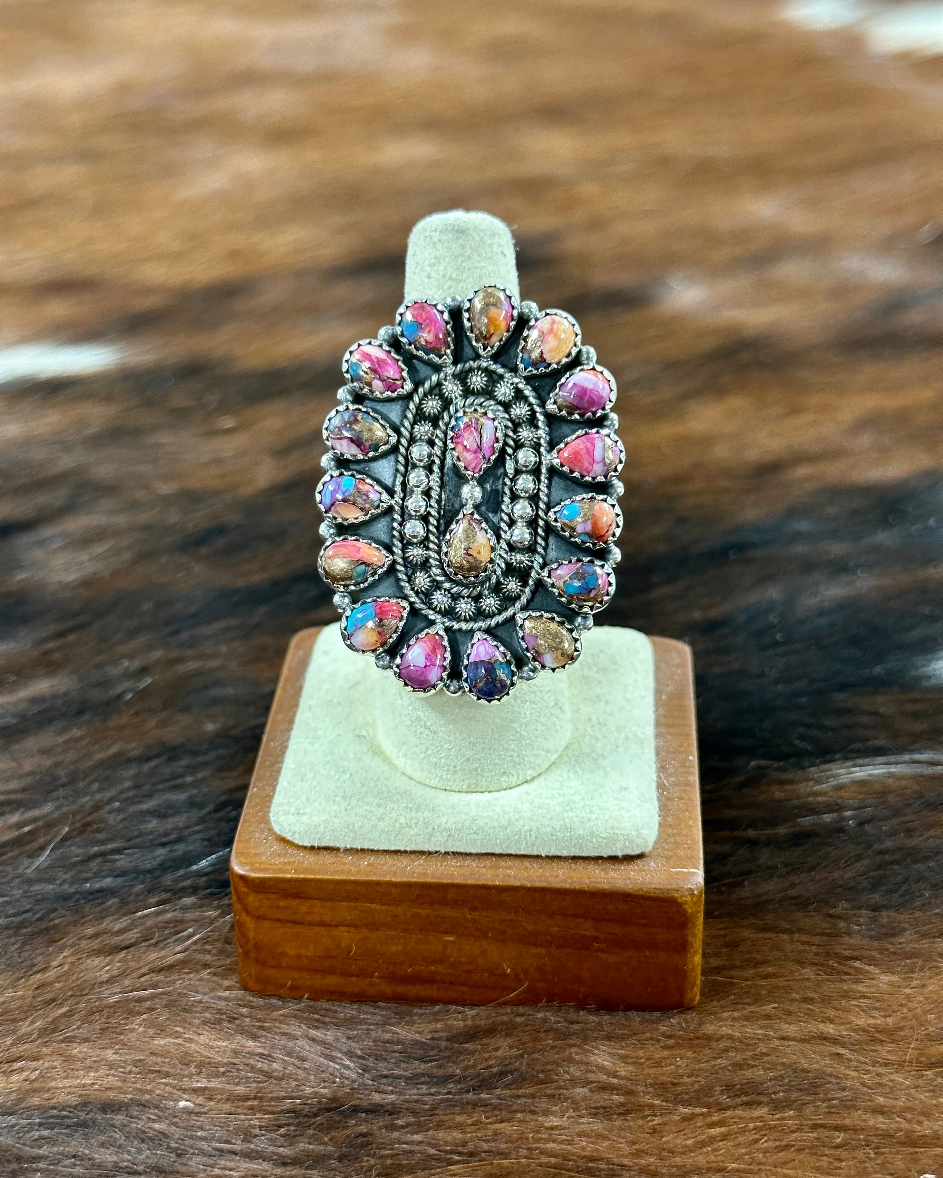 Southwest Handmade Pink Mohave Turquoise & Sterling Silver Adjustable Ring