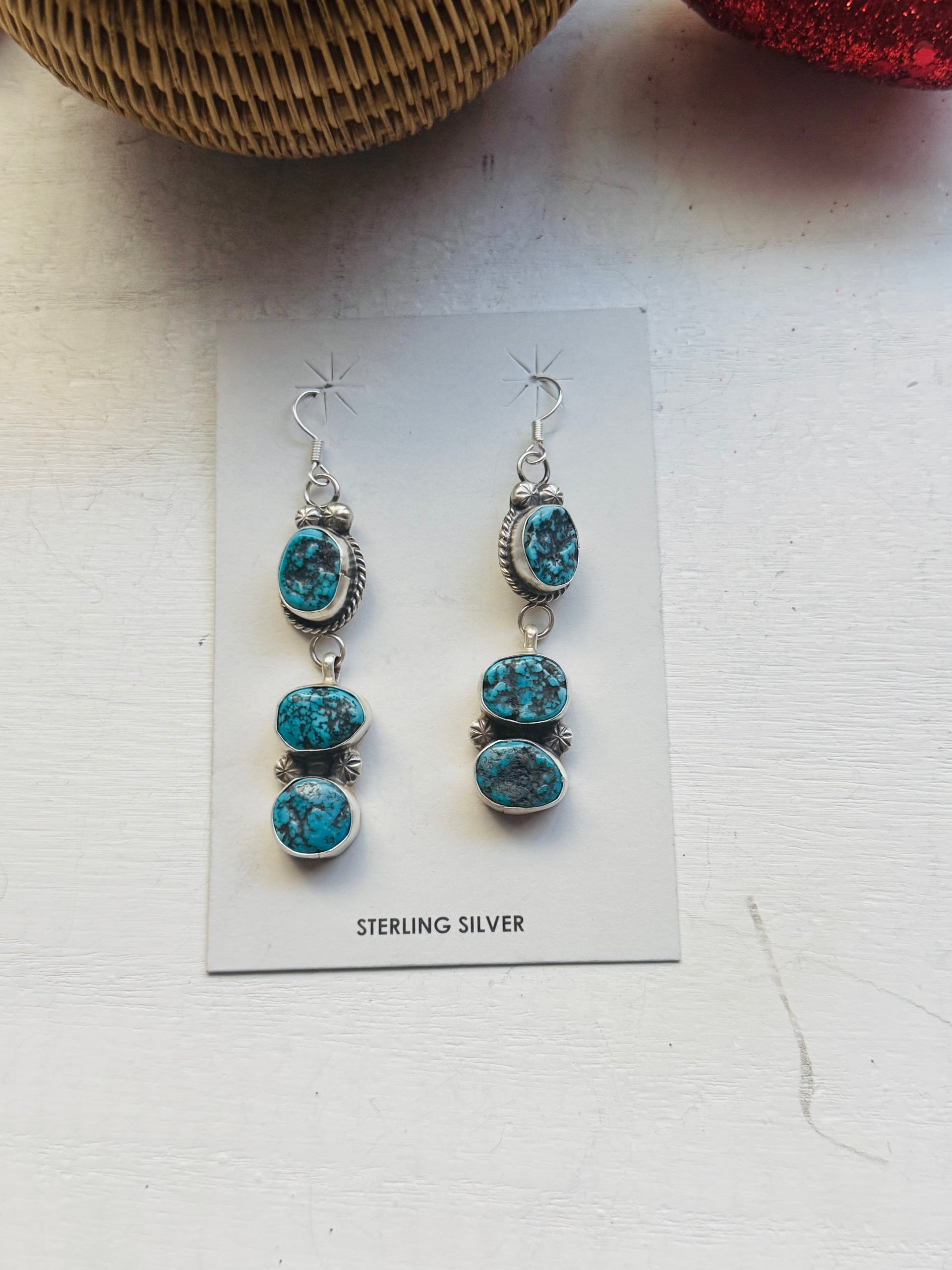 Donovan Nez Kingman Turquoise & Sterling Silver Dangle Earrings