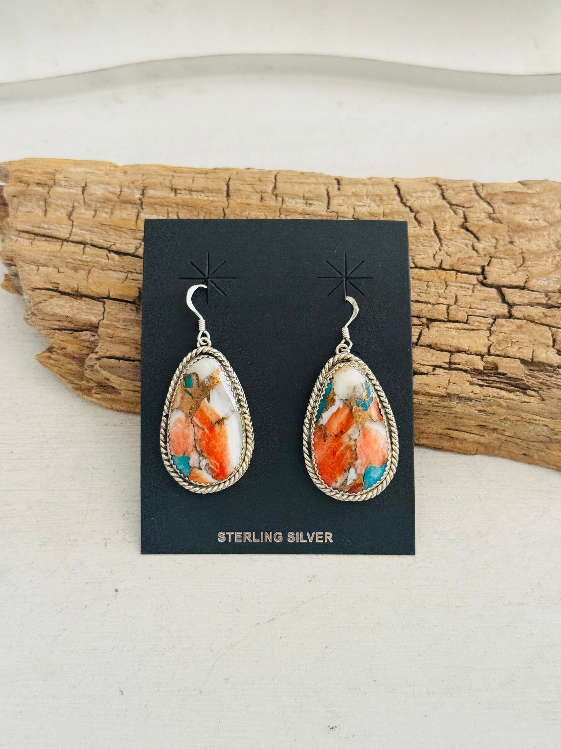 Navajo Made Mohave Turquoise & Sterling Silver Dangle Earrings