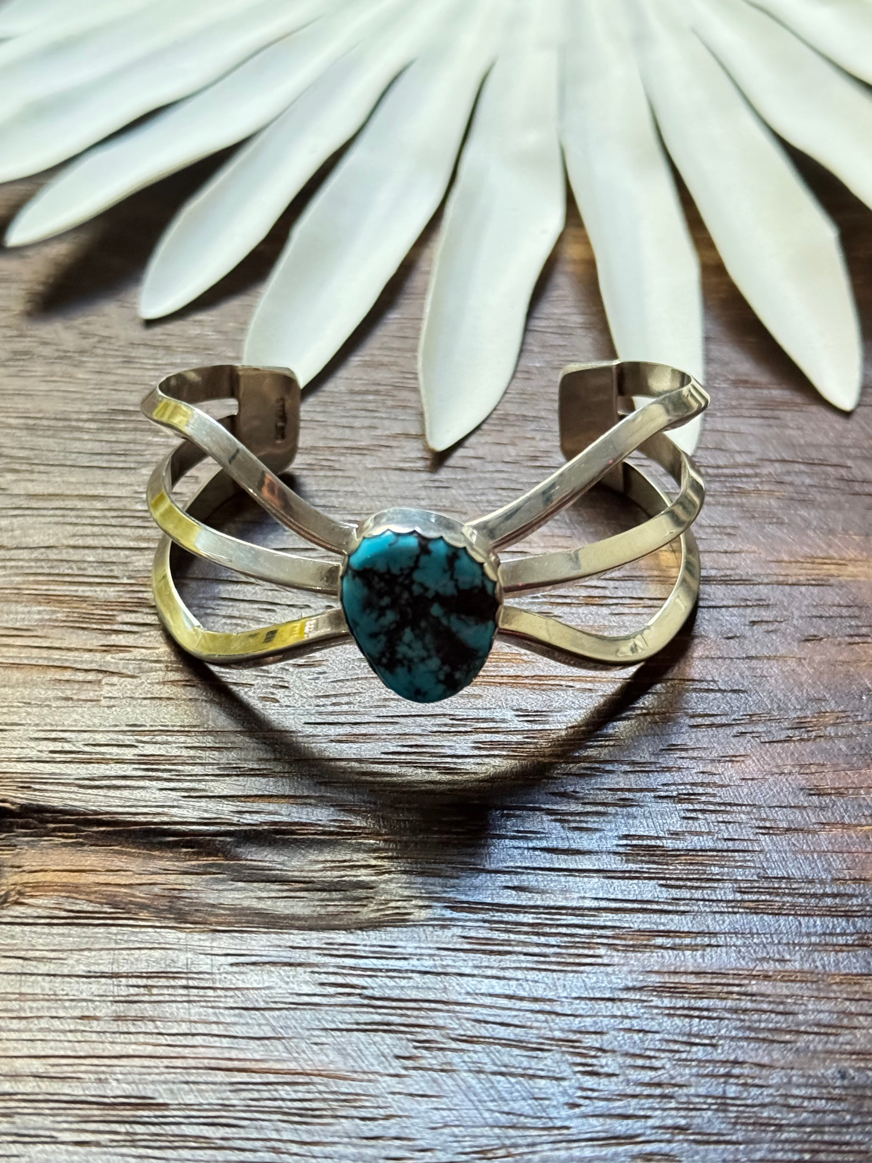 Navajo Made Kingman Turquoise & Sterling Silver Cuff Bracelet