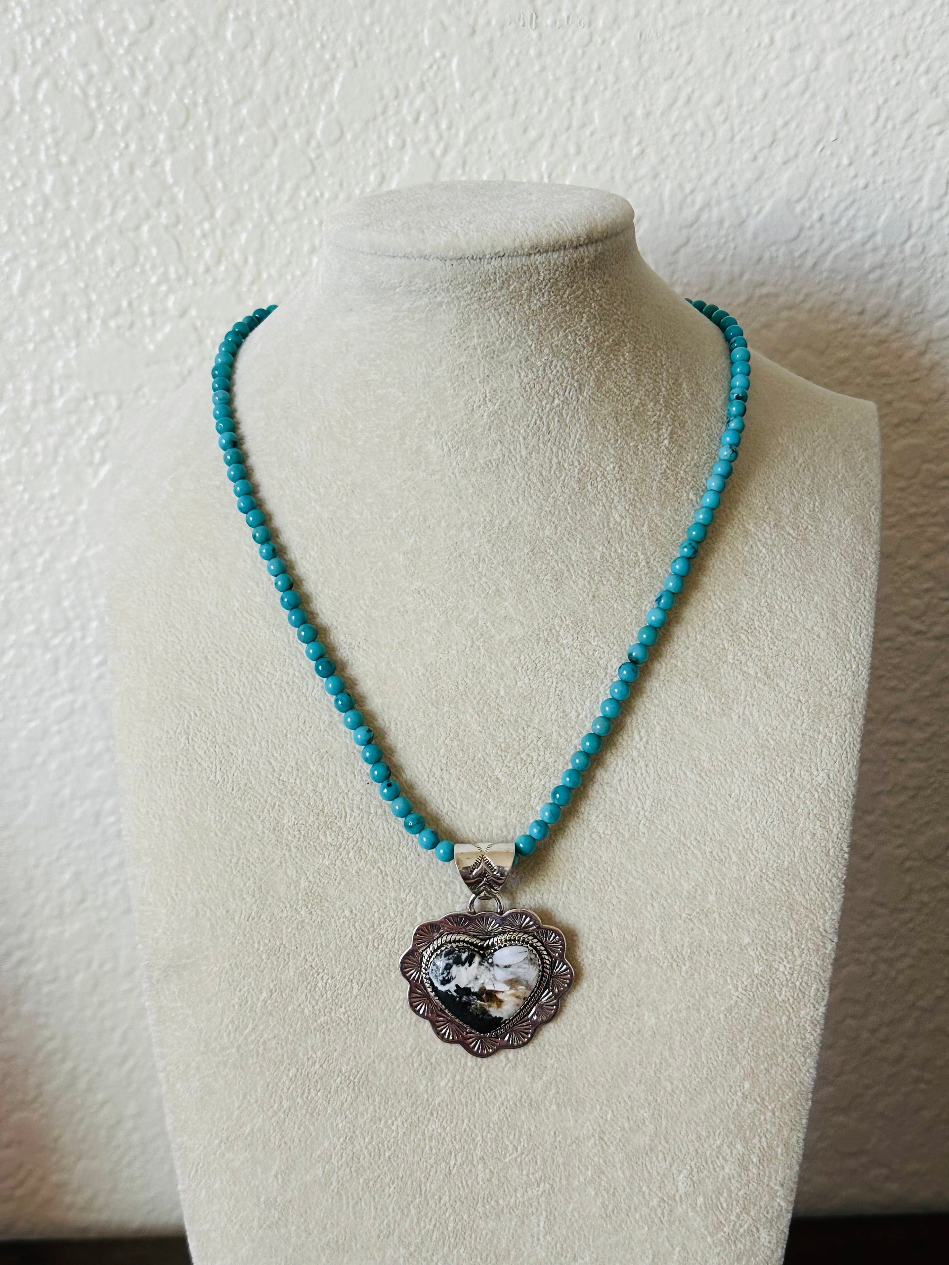 Southwest Handmade White Buffalo & Sterling Silver Heart Pendant