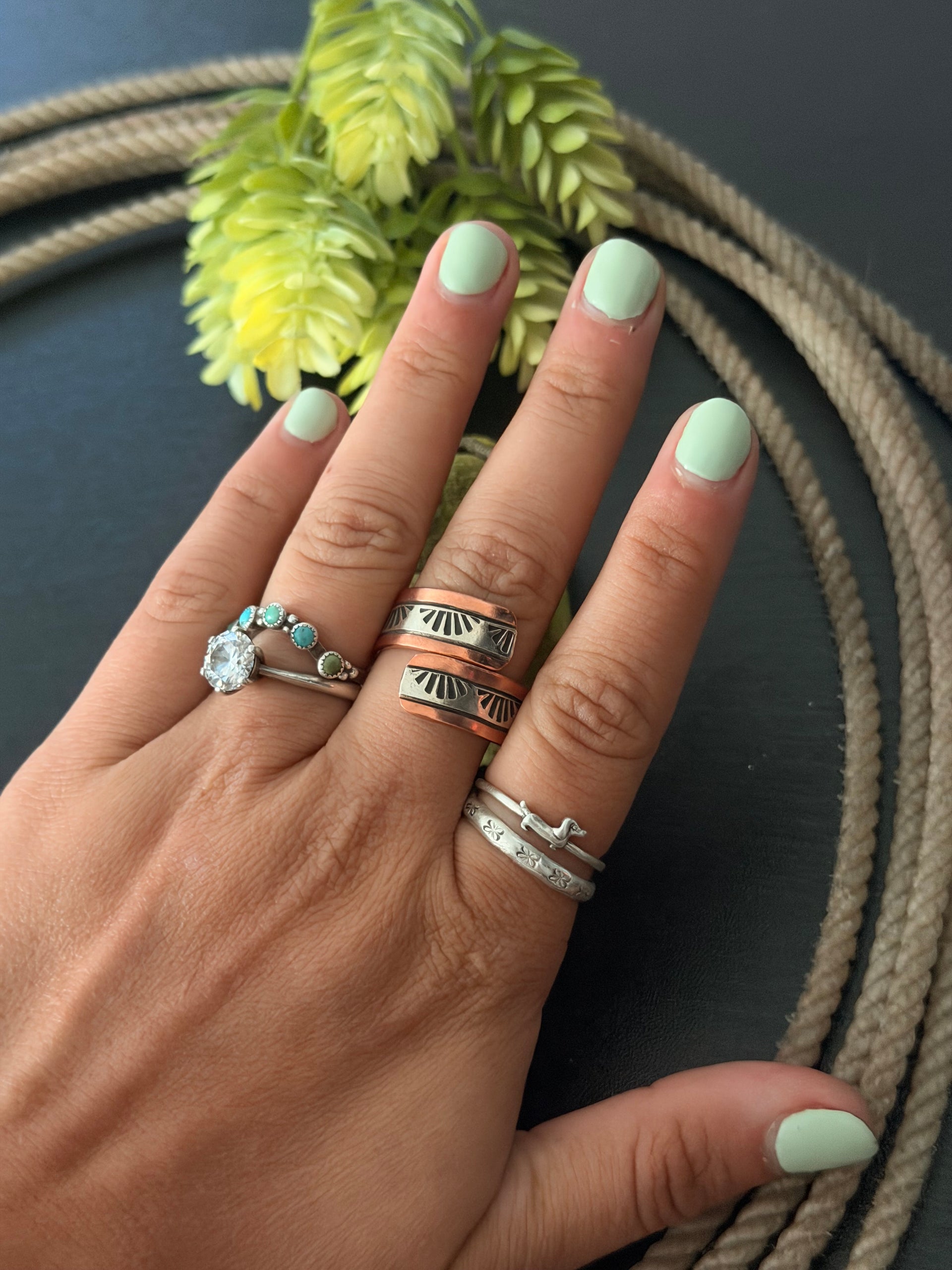Navajo Made Copper & Sterling Silver Adjustable Ring