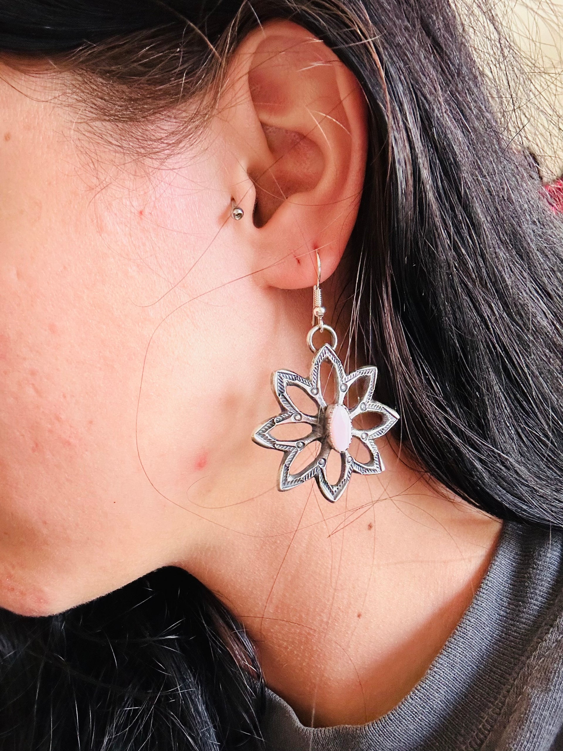 Kindale Billah Pink Conch & Sterling Silver Dangle Earrings