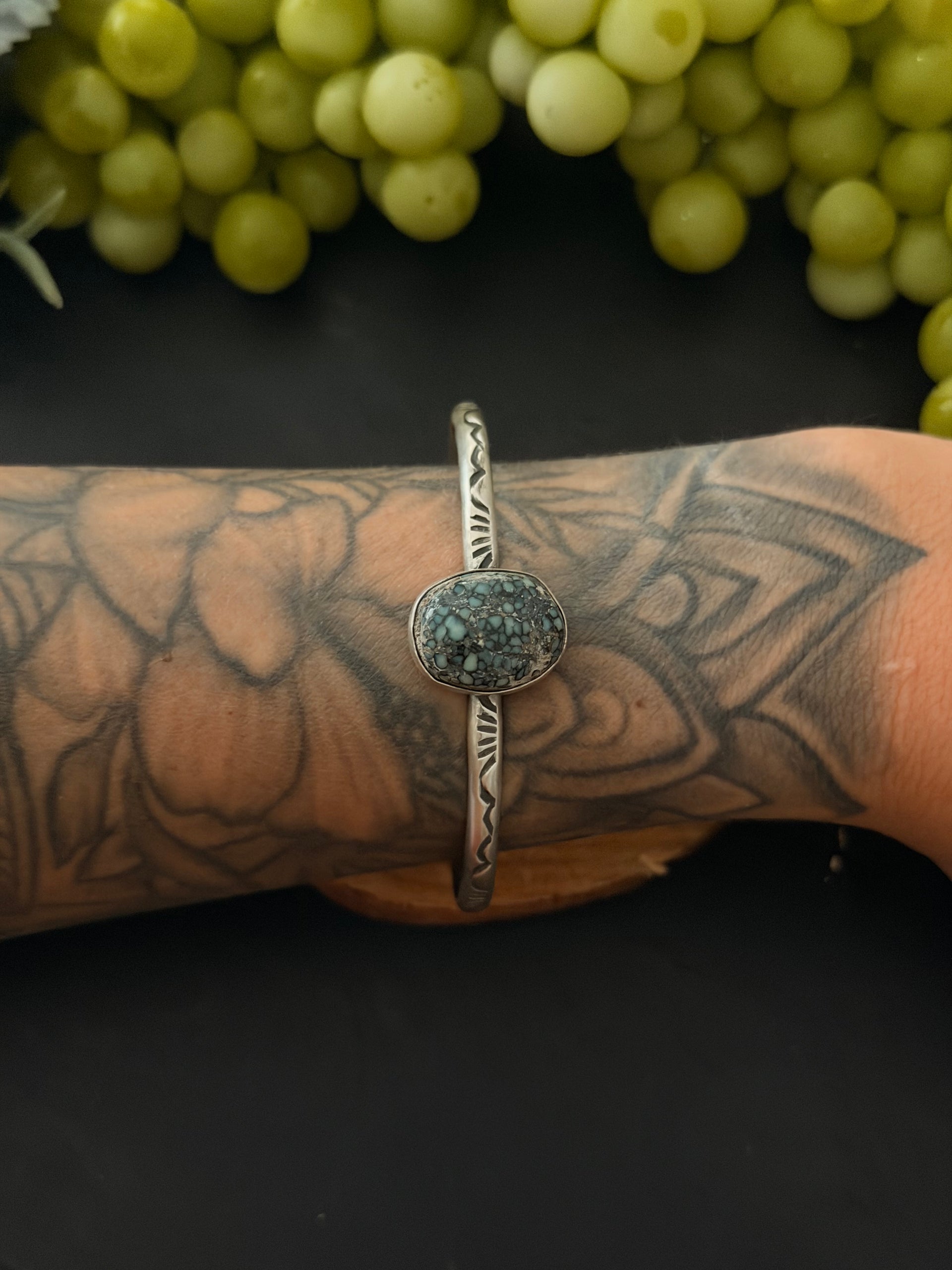 Navajo Made New Lander Variscite & Sterling Silver Cuff Bracelet