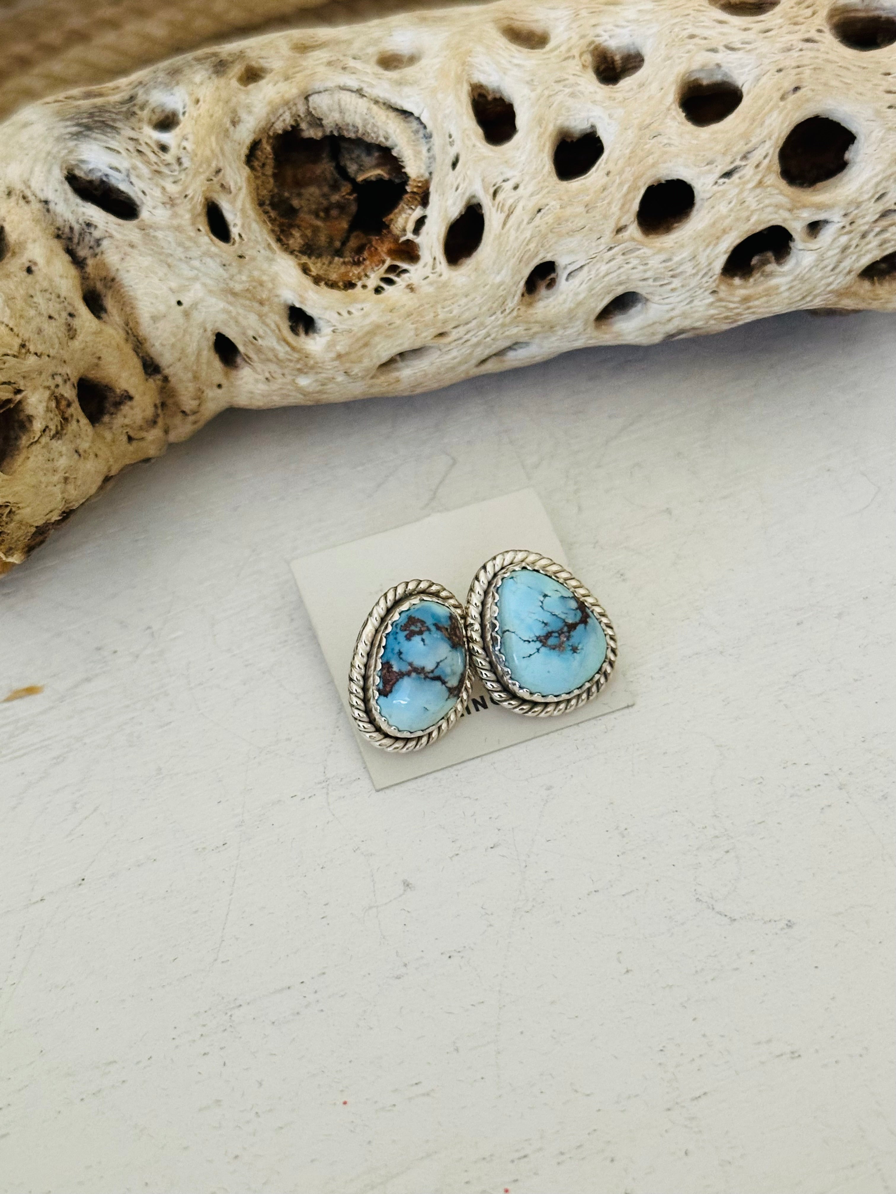 Southwest Handmade Golden Hills Turquoise & Sterling Silver Post Stud Earrings