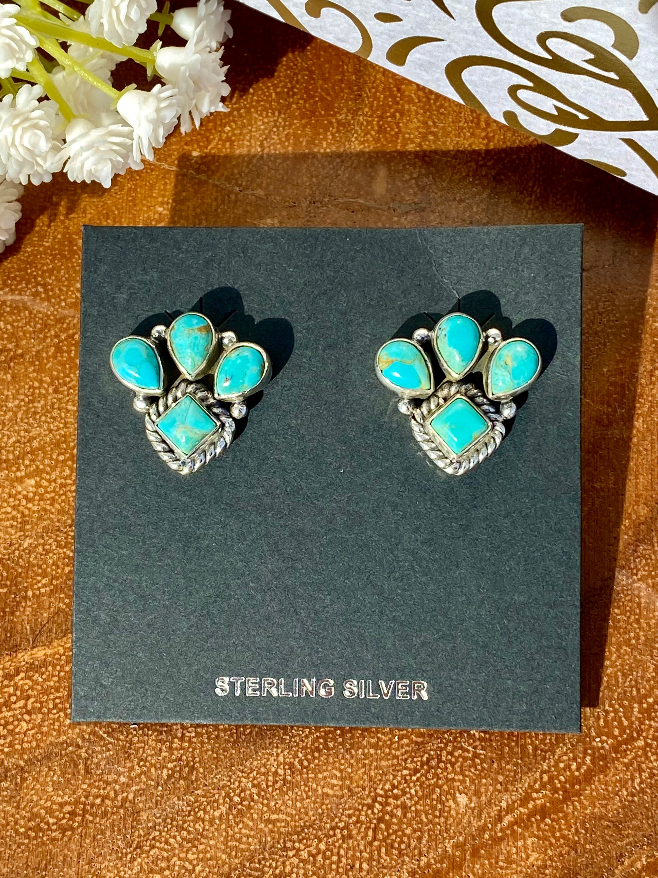 Southwest Handmade Kingman Turquoise & Sterling Silver Post Earrings