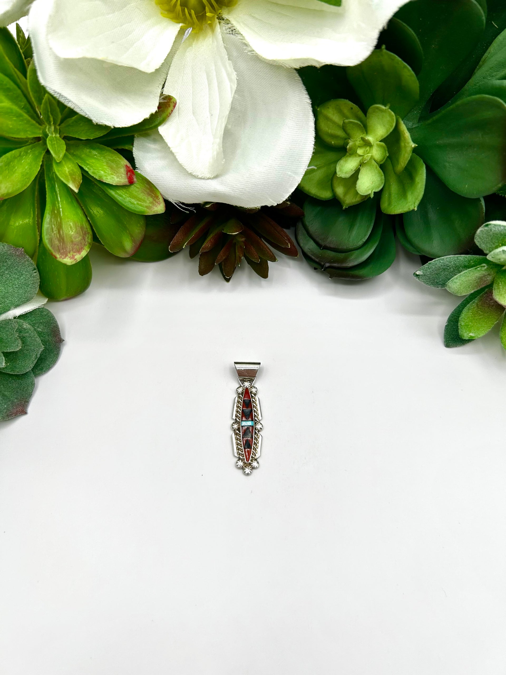 Zuni Made Multi Stone & Sterling Silver Pendant