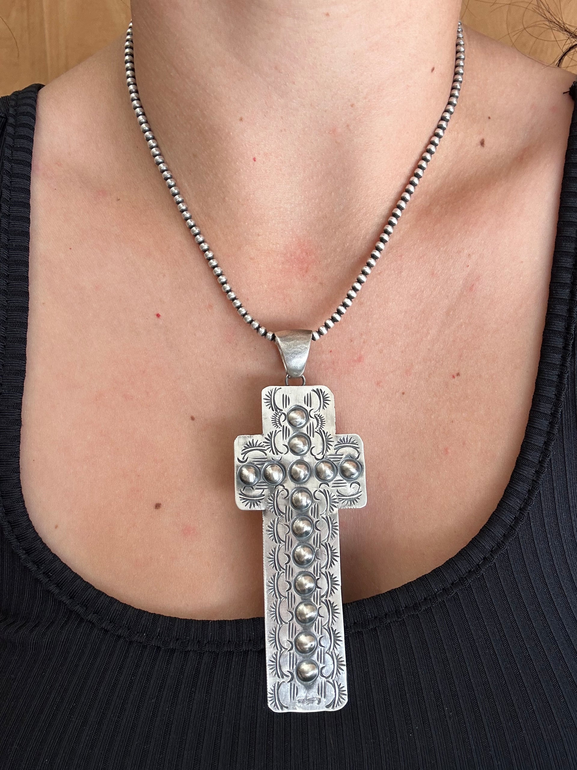 Navajo Made Sterling Silver Cross Pendant