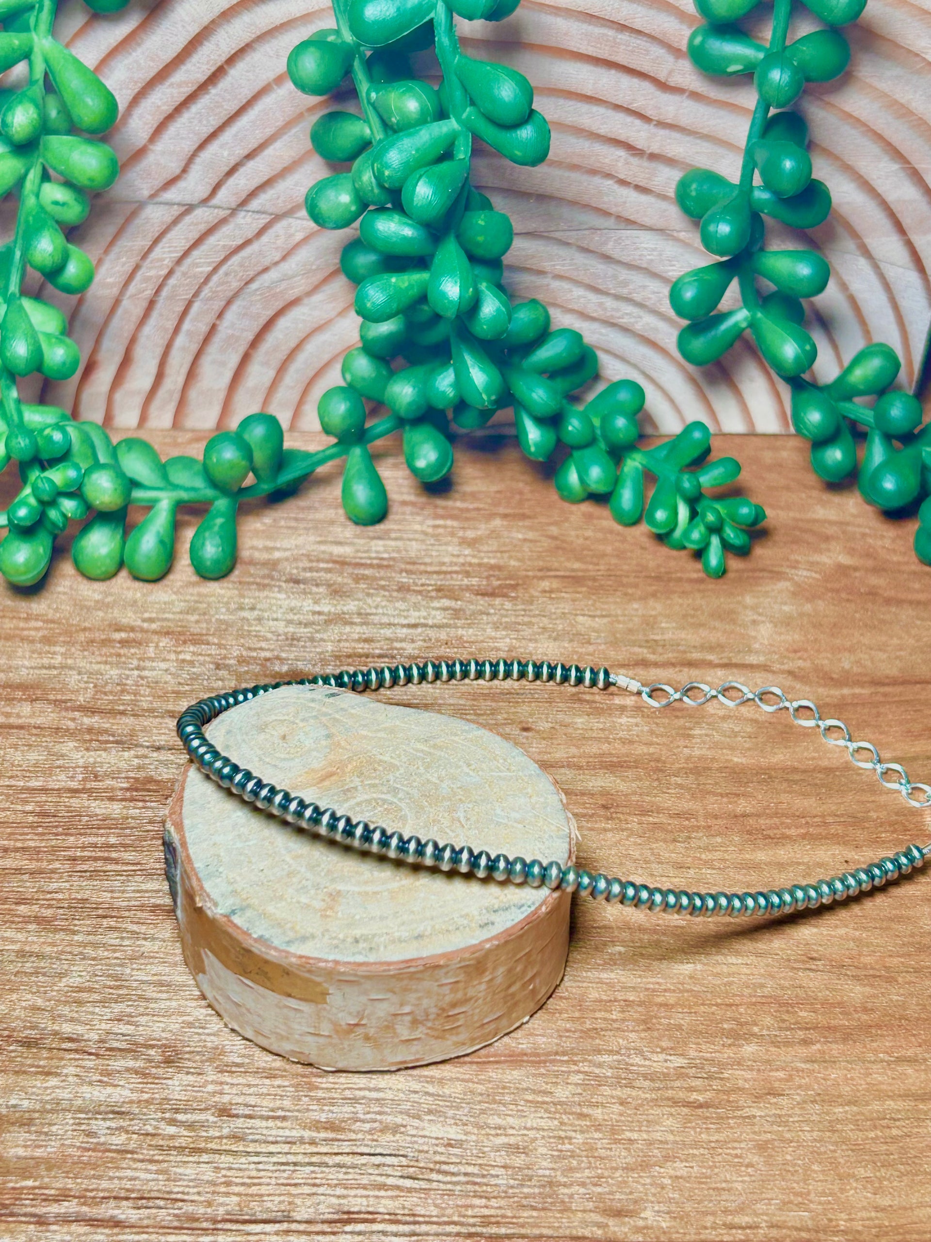 Navajo Made Sterling Silver Strung 3 MM Disc Pearls Anklet