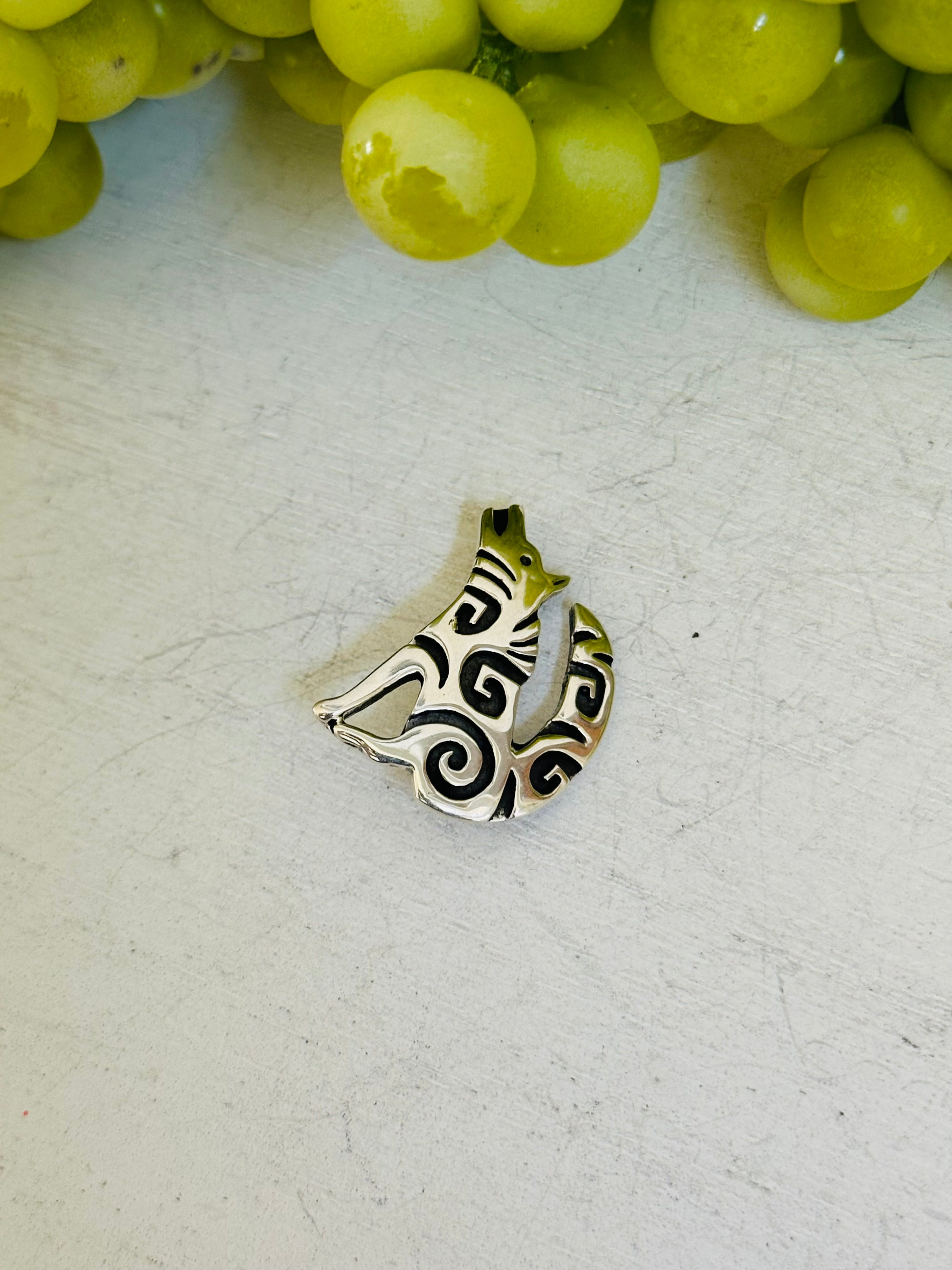 Navajo Made & Sterling Silver Wolf Pin