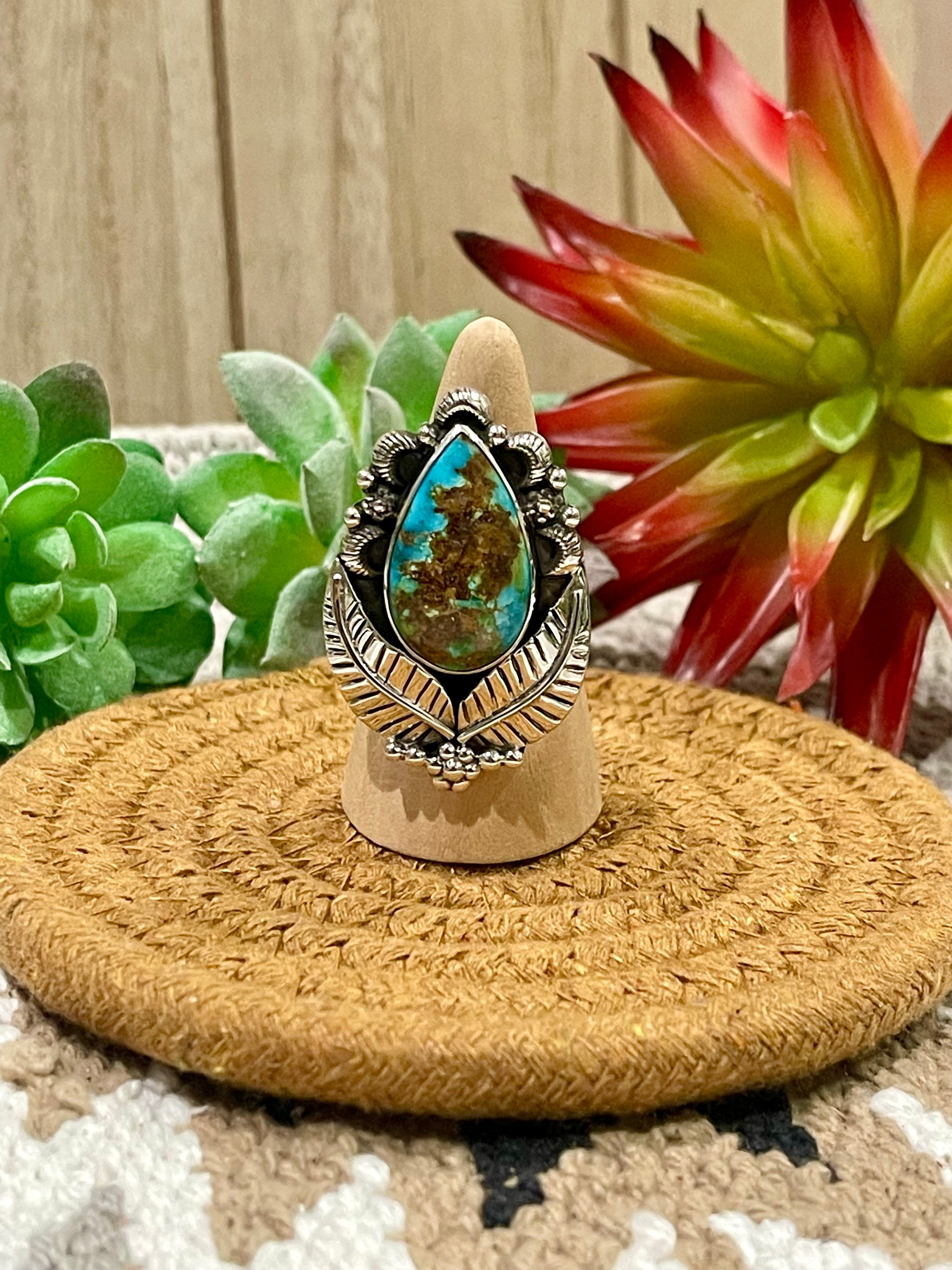 Southwest Handmade Sonoran Mountain Turquoise & Sterling Silver Adjustable Ring