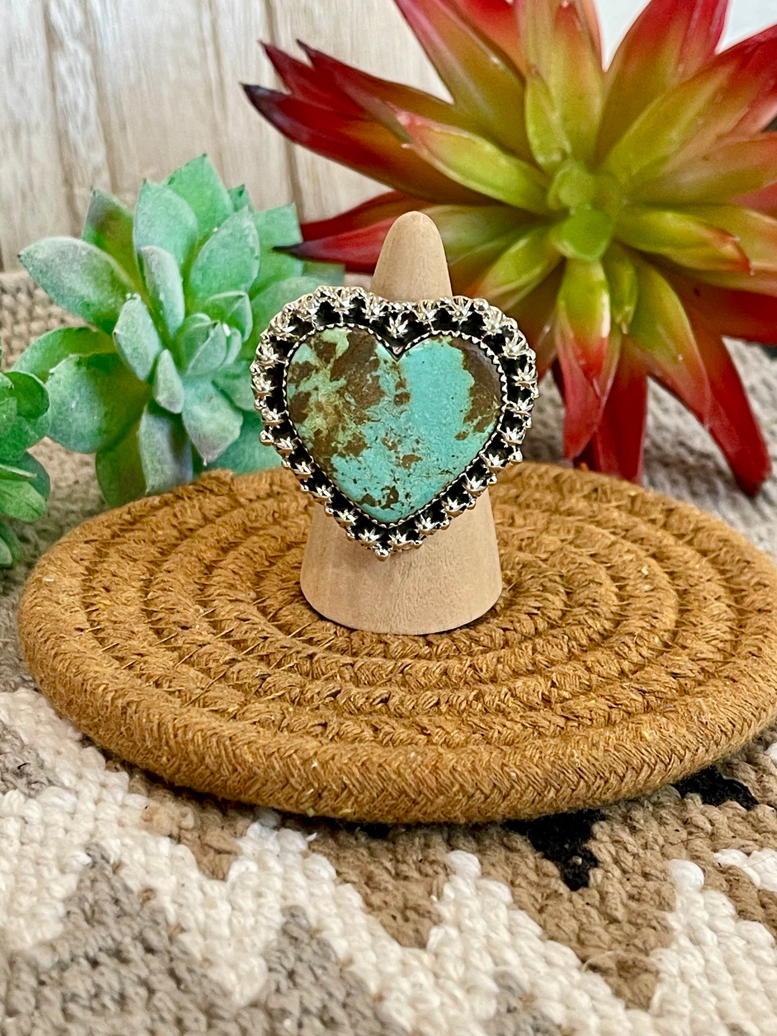 Southwest Handmade Number 8 Turquoise & Sterling Silver Adjustable Ring