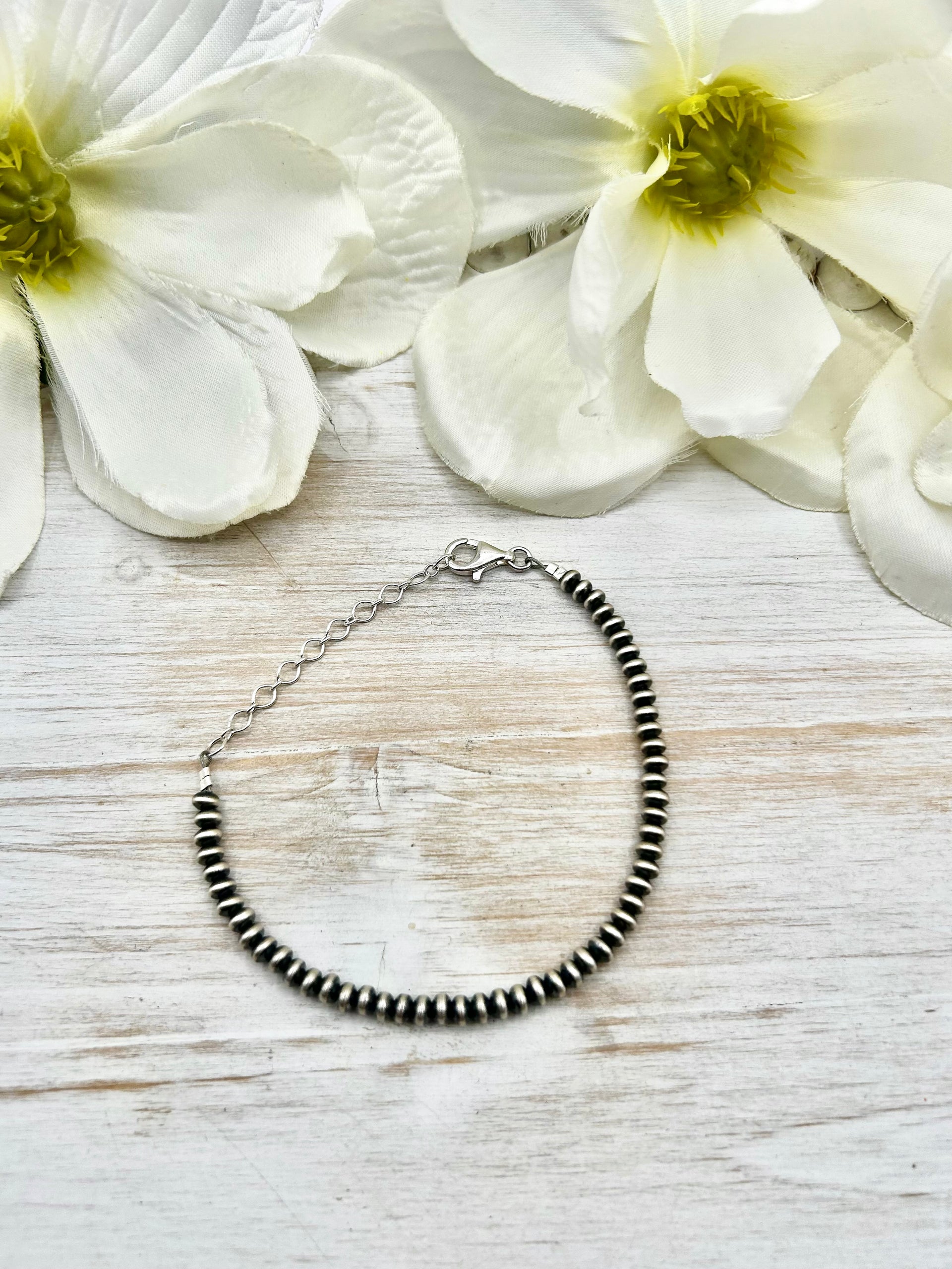 Navajo Made Strung Disc Pearl Sterling Silver Link Bracelet
