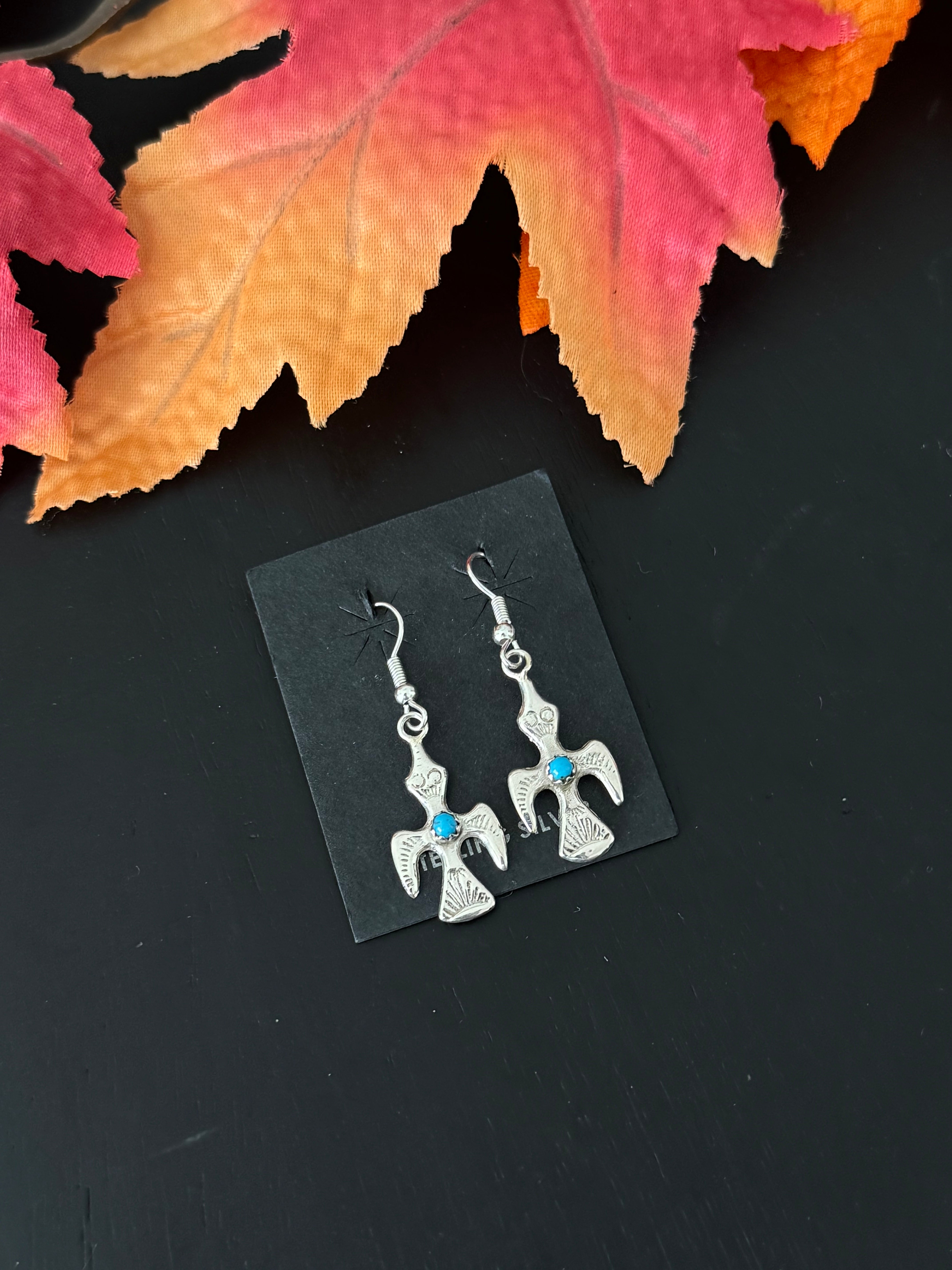 Navajo Made Turquoise & Sterling Silver Dangle Earrings