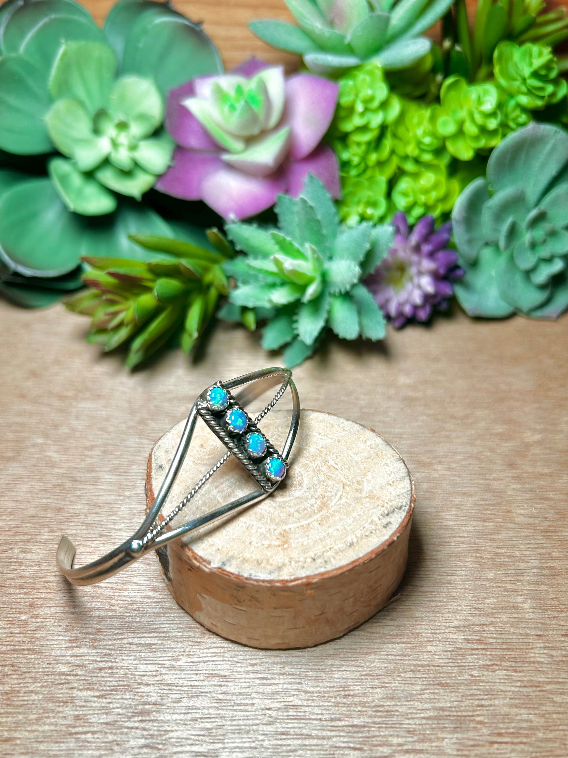 Navajo Made Opal & Sterling Silver Cuff Bracelet