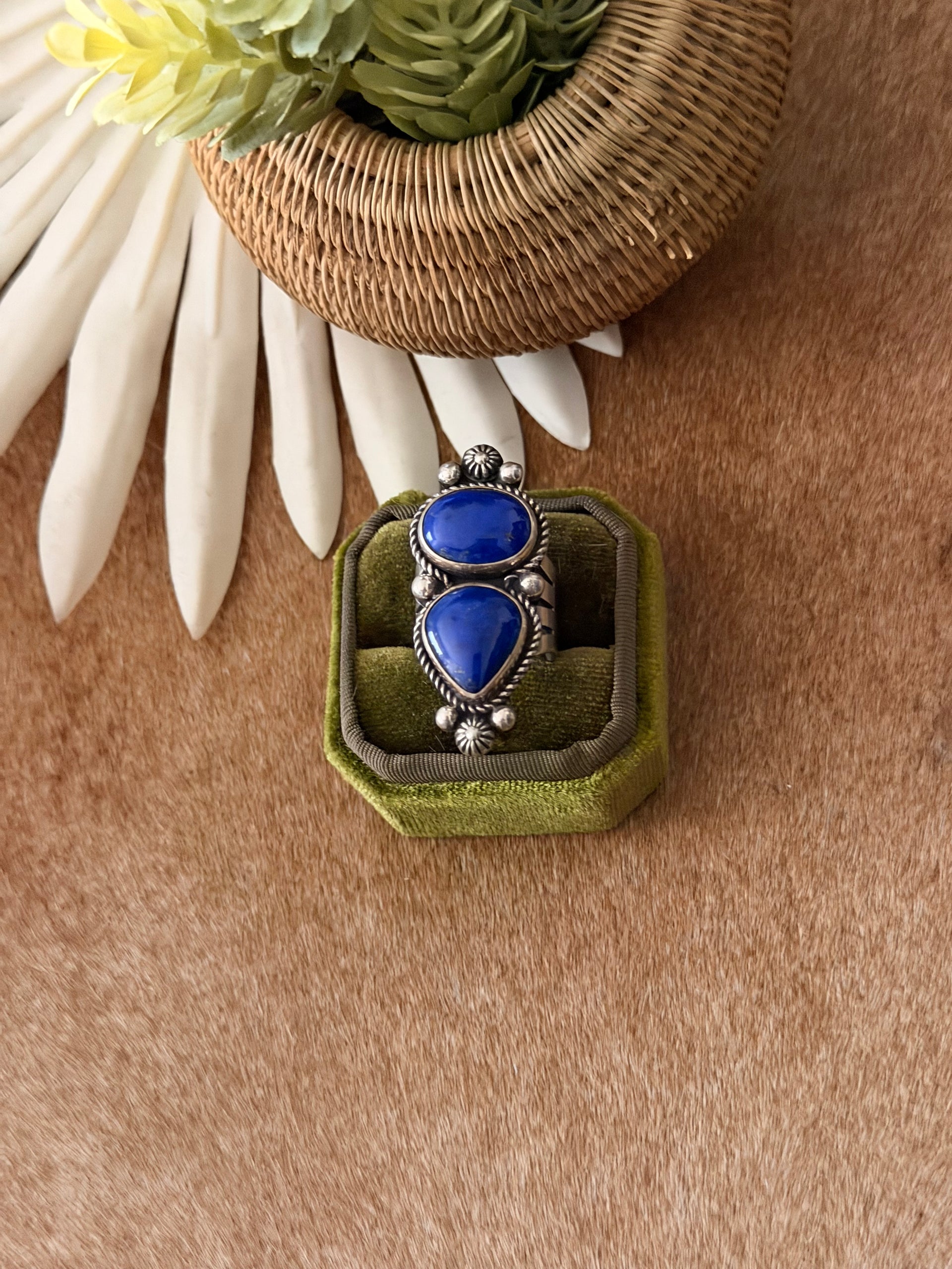 Navajo Made Lapis & Sterling Silver Ring Size 8
