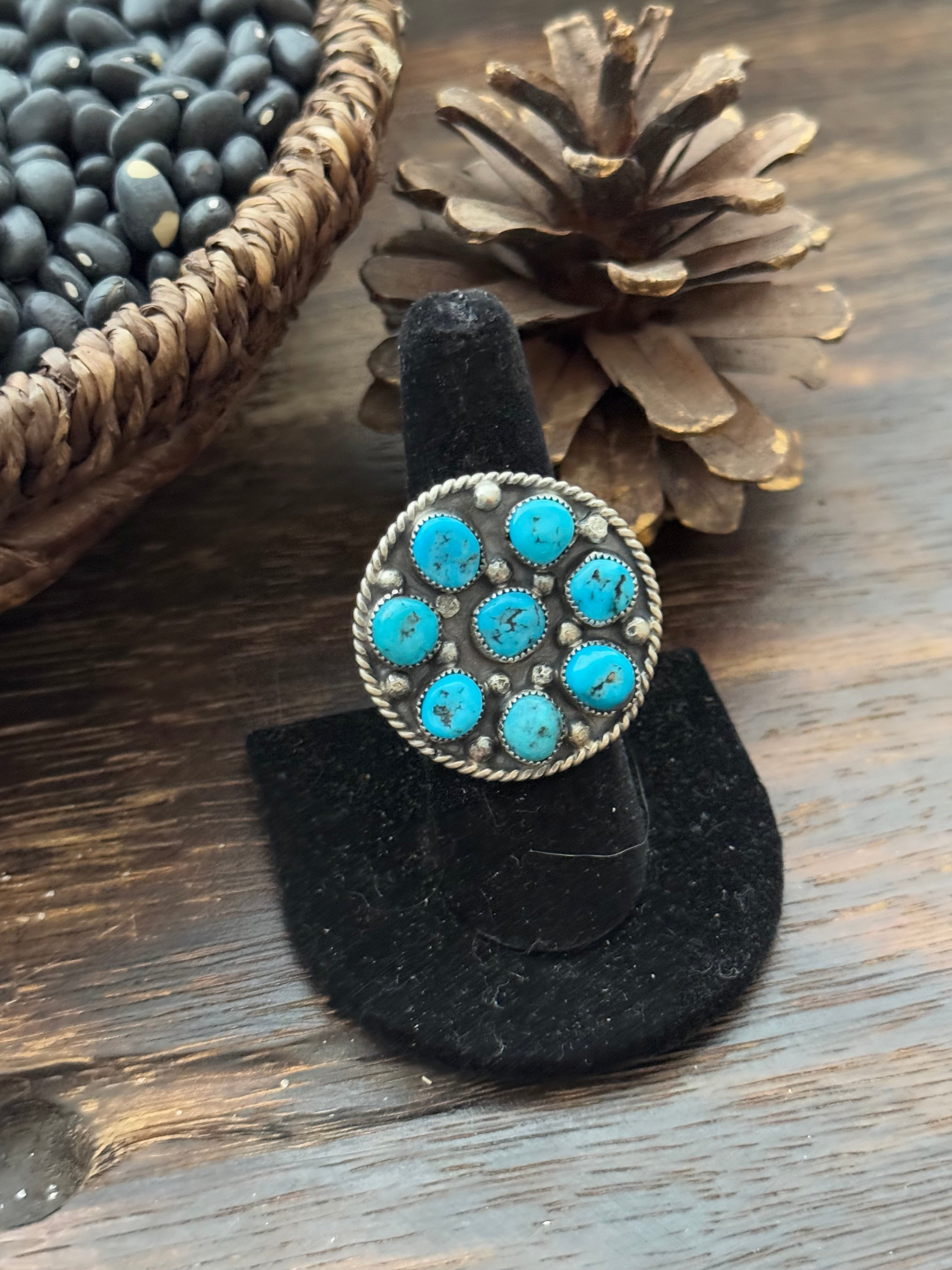 Navajo Made Kingman Turquoise & Sterling Silver Adjustable Ring