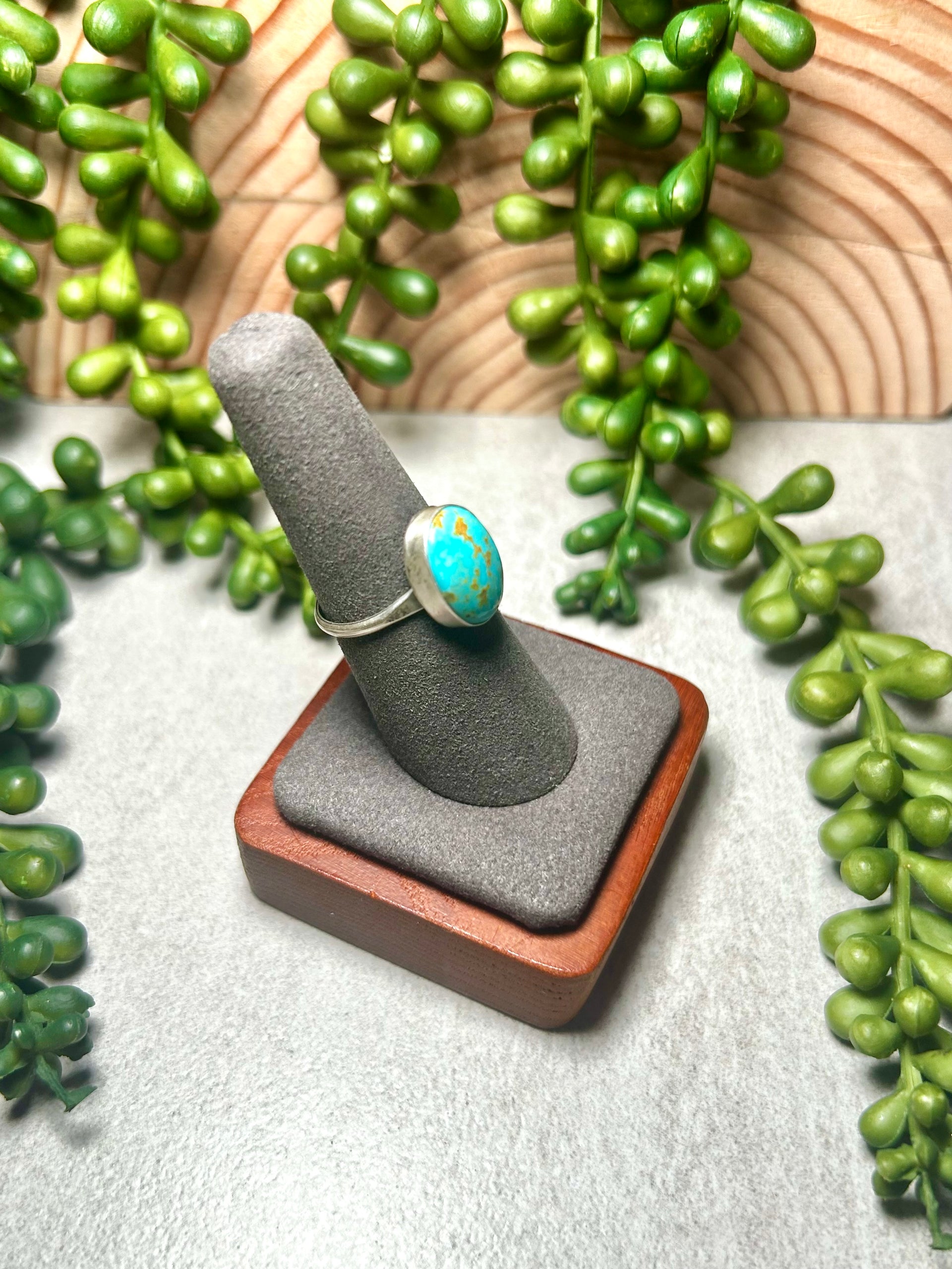 Navajo Made Kingman Turquoise & Sterling Silver Ring Size 7