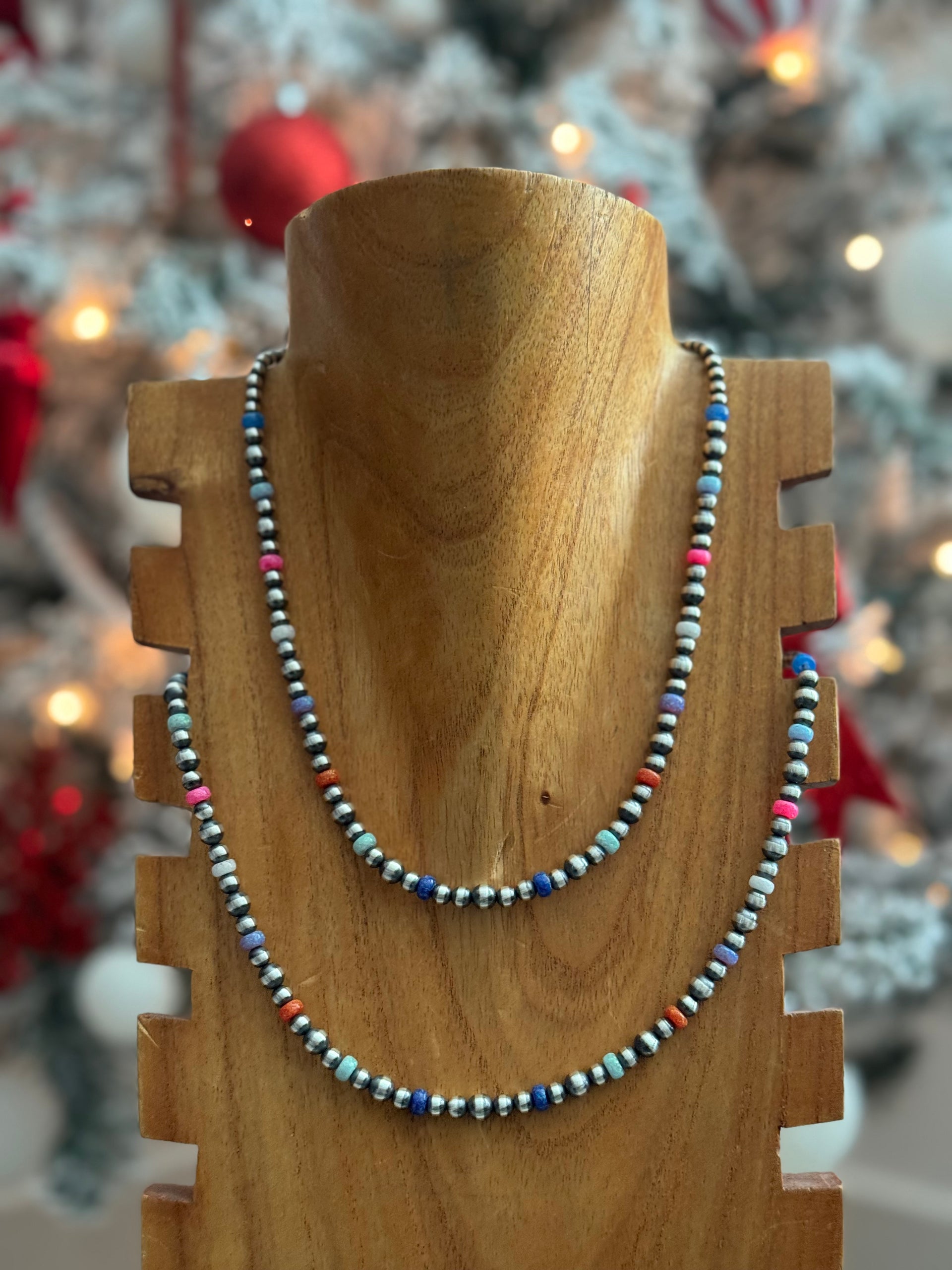 Navajo Strung Opal & Sterling Silver Beaded Pearl Necklace