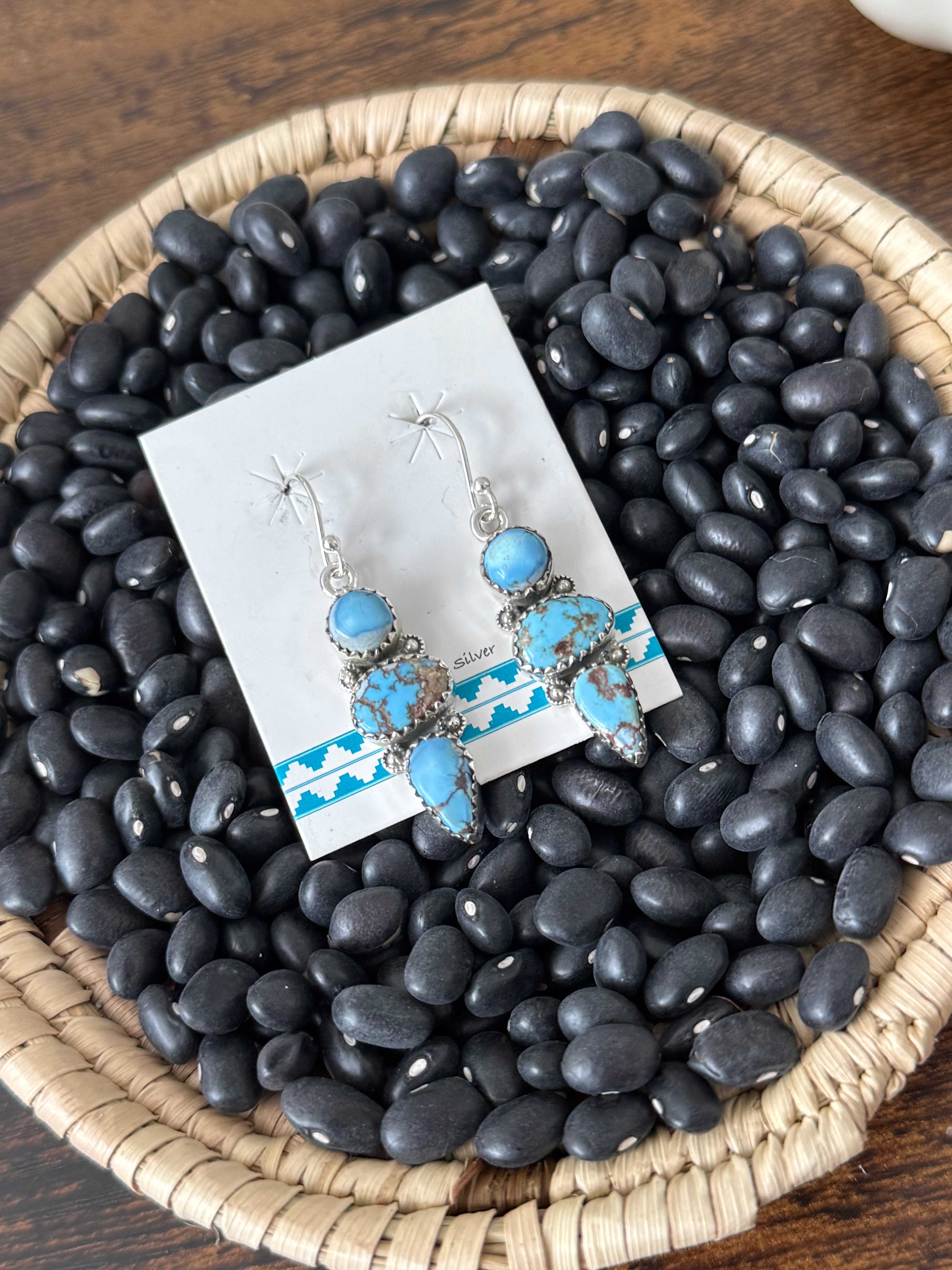 Southwest Handmade Golden Hills Turquoise & Sterling Silver Dangle Earrings