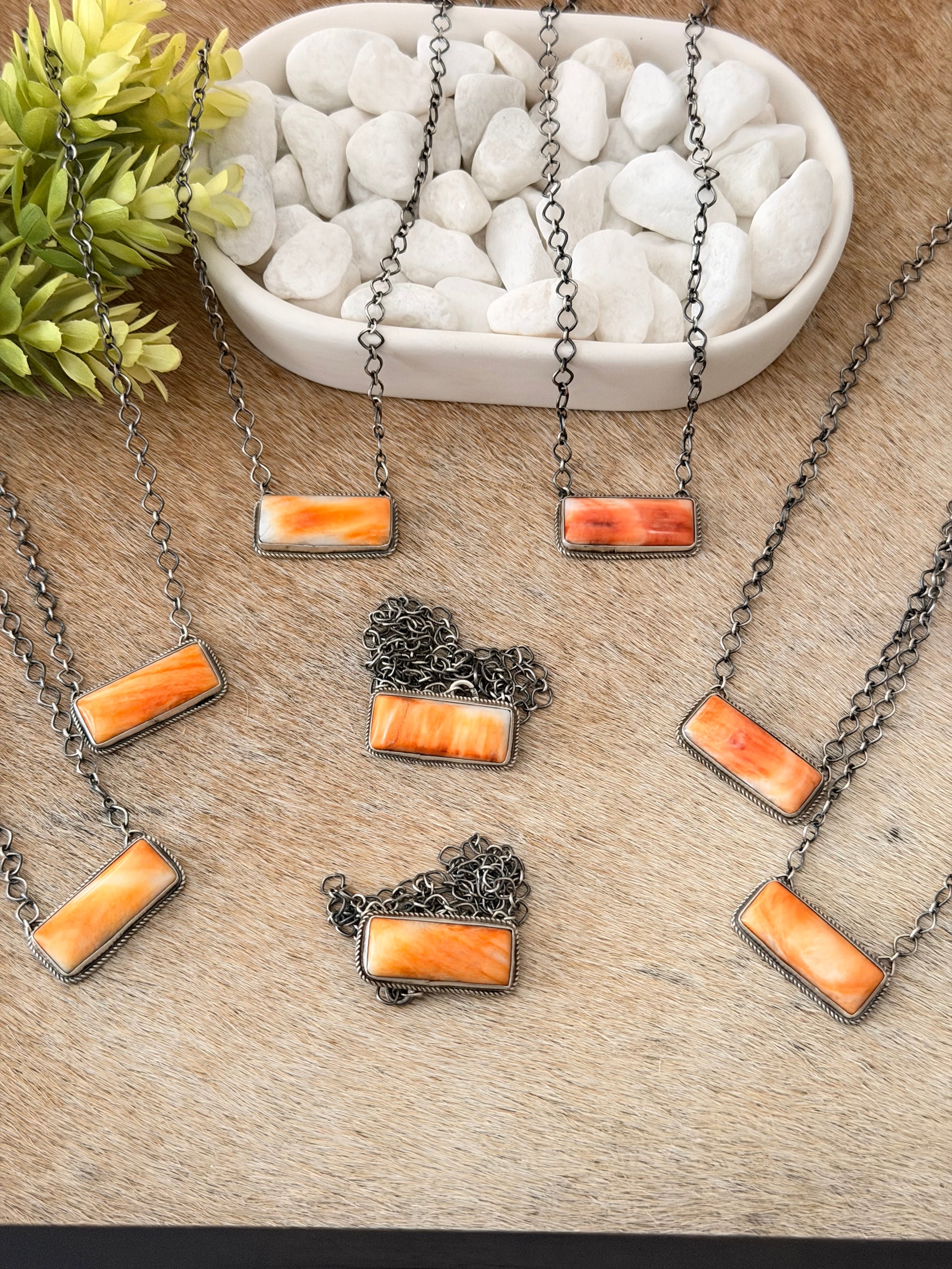 George Rios Spiny Oyster & Sterling Silver Choker Bar Necklace