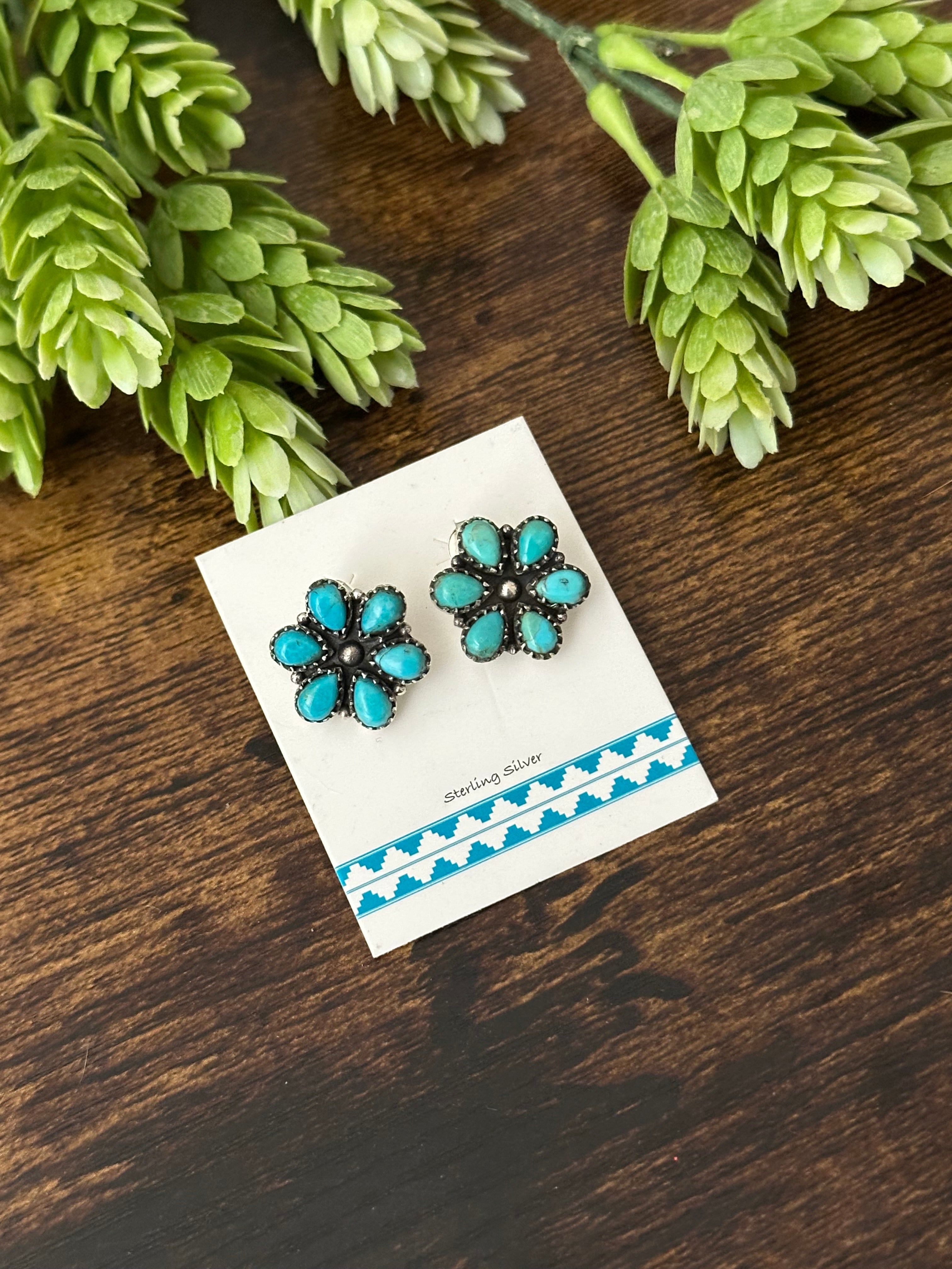 Southwest Handmade Kingman Turquoise & Sterling Silver Post Earrings