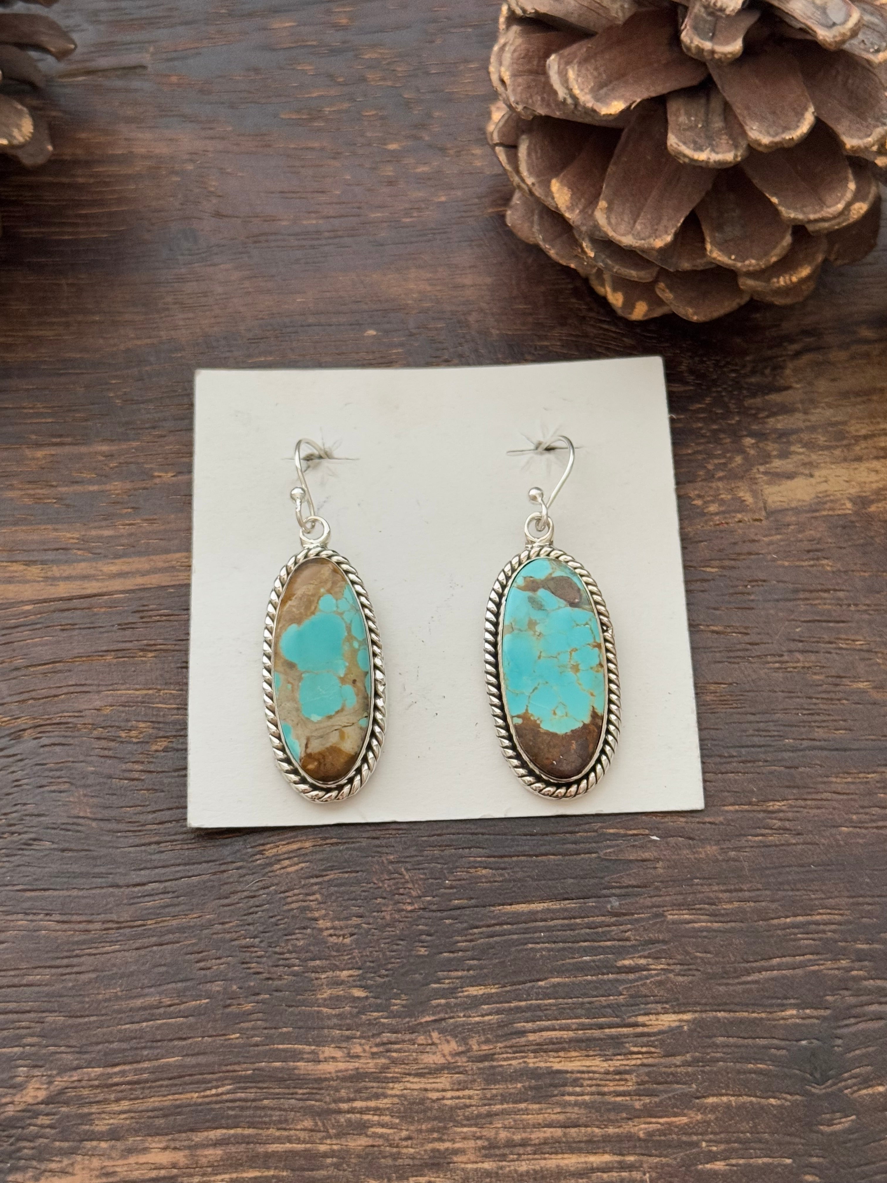 Southwest Handmade #8 Turquoise & Sterling Silver Dangle Earrings