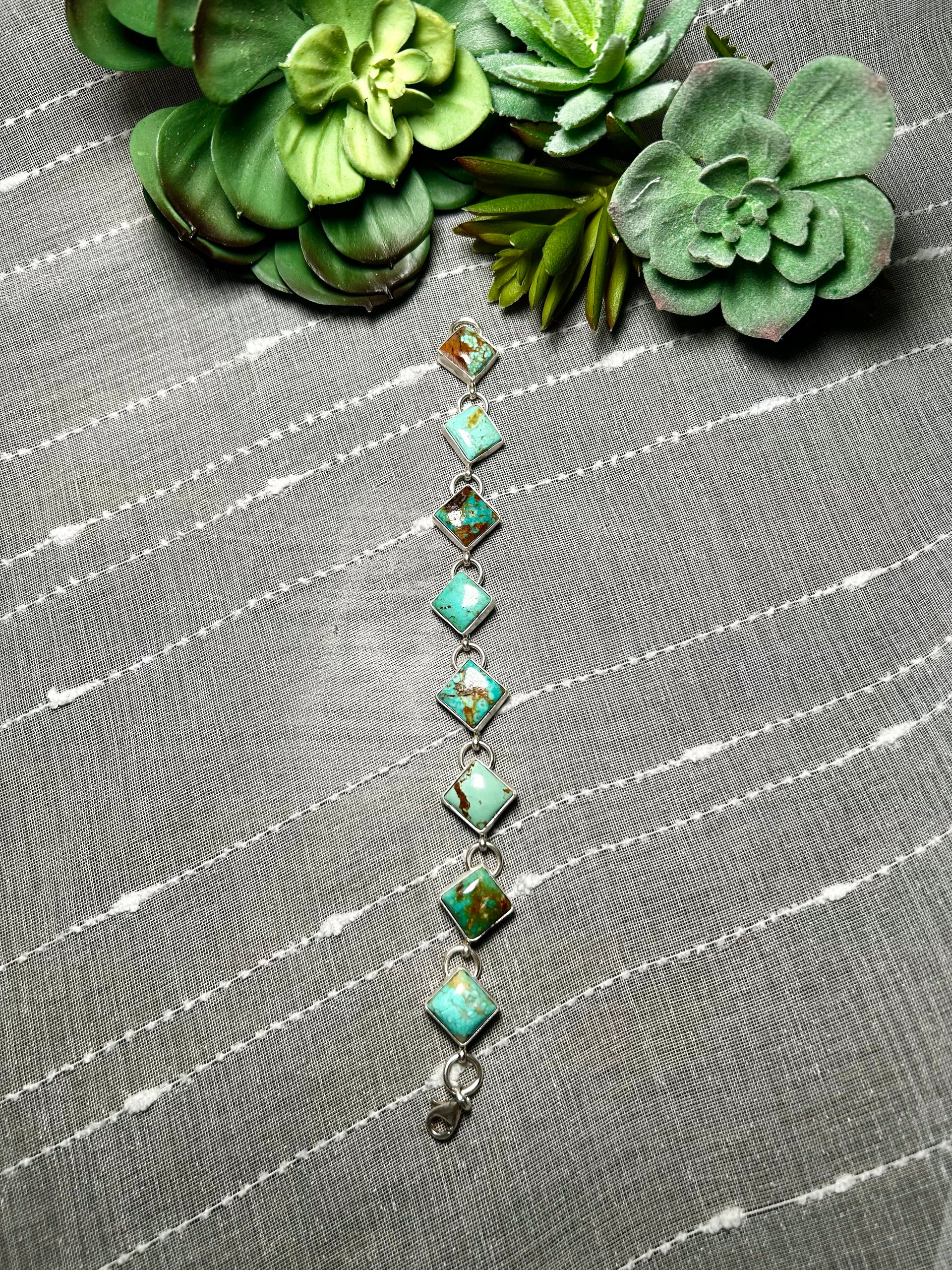Navajo Made Kingman Turquoise & Sterling Silver Link Bracelet