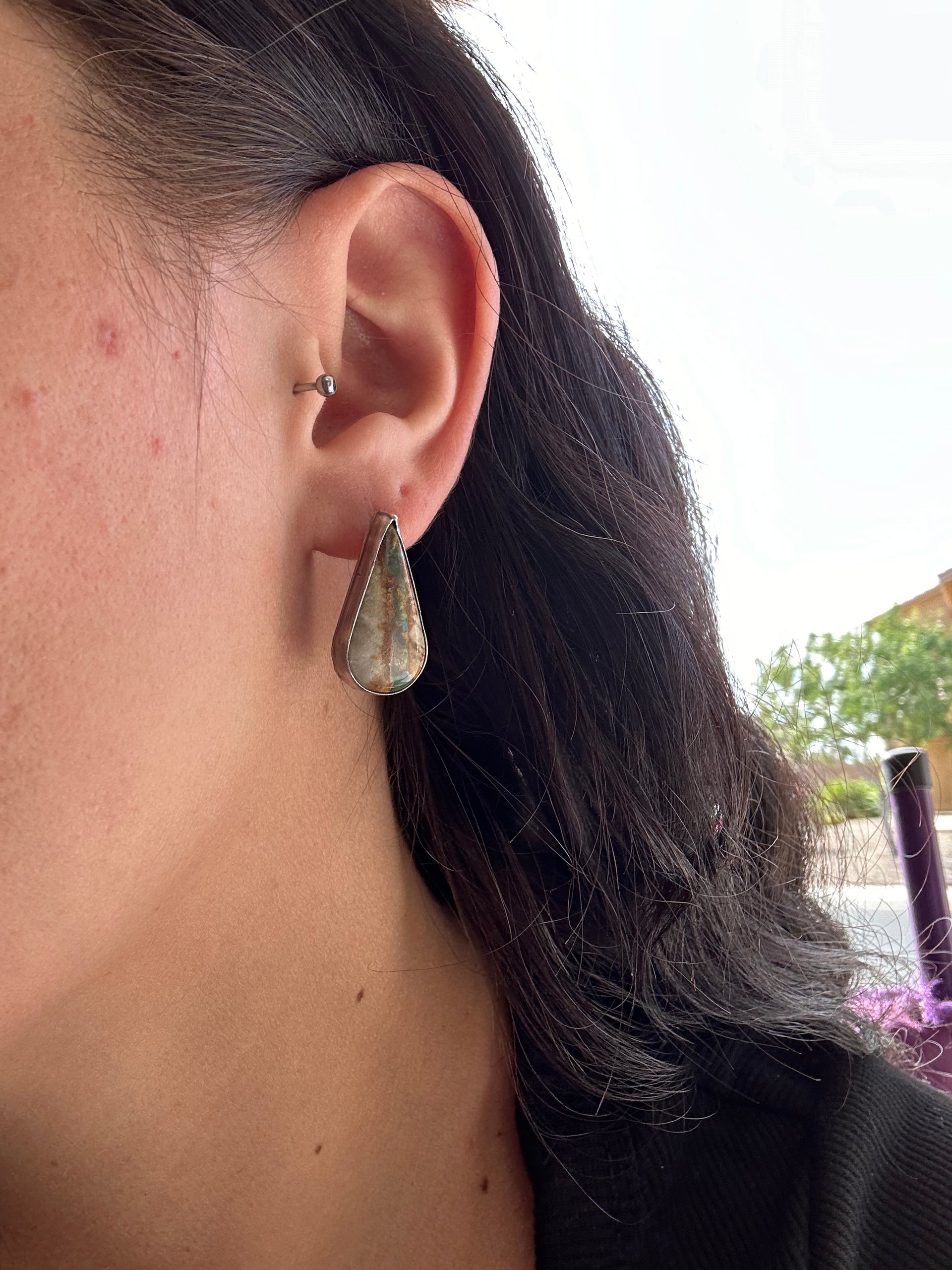 Navajo Made Boulder Turquoise & Sterling Silver Post Earrings