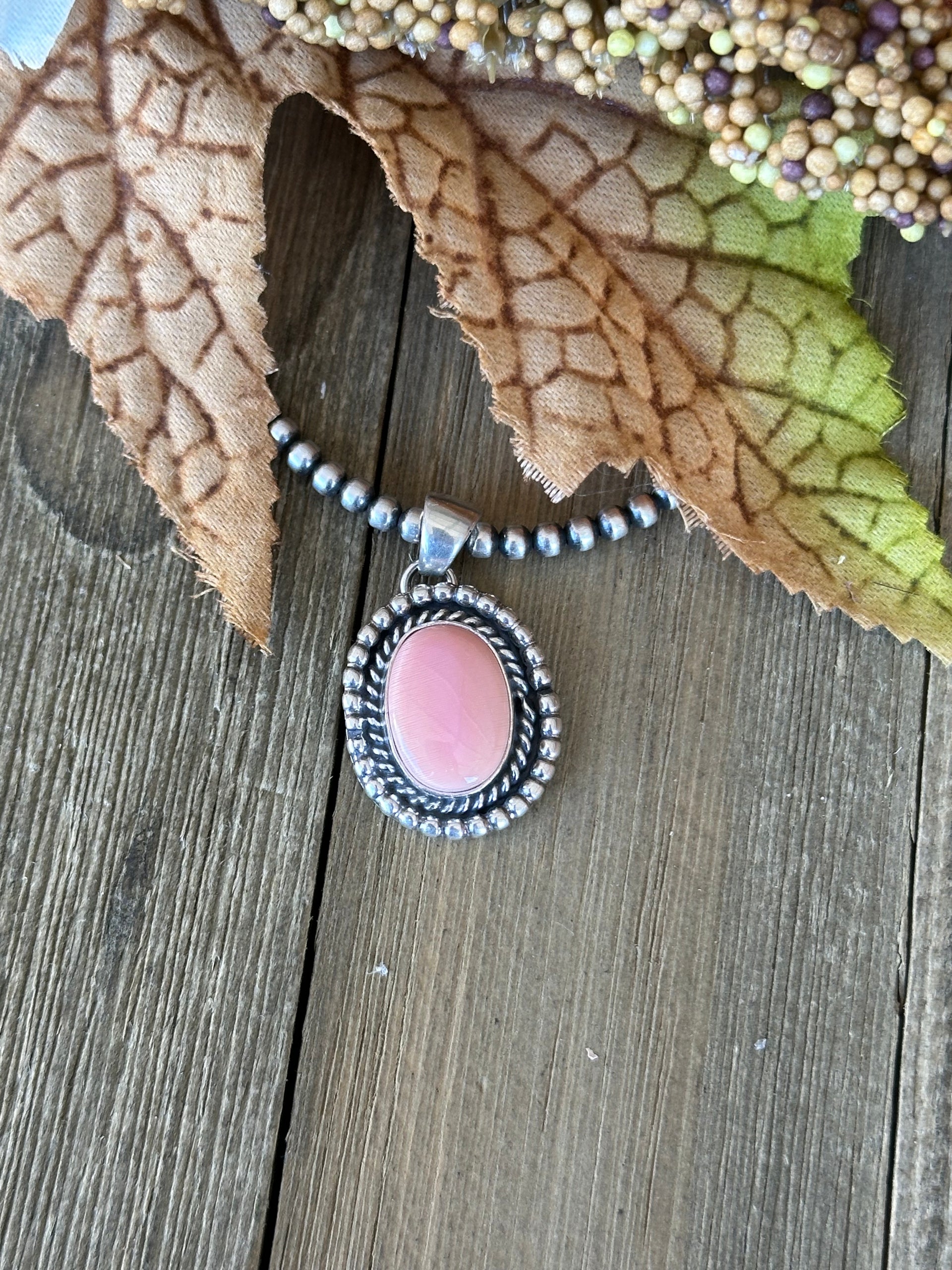 Navajo Made Pink Conch & Sterling Silver Pendant