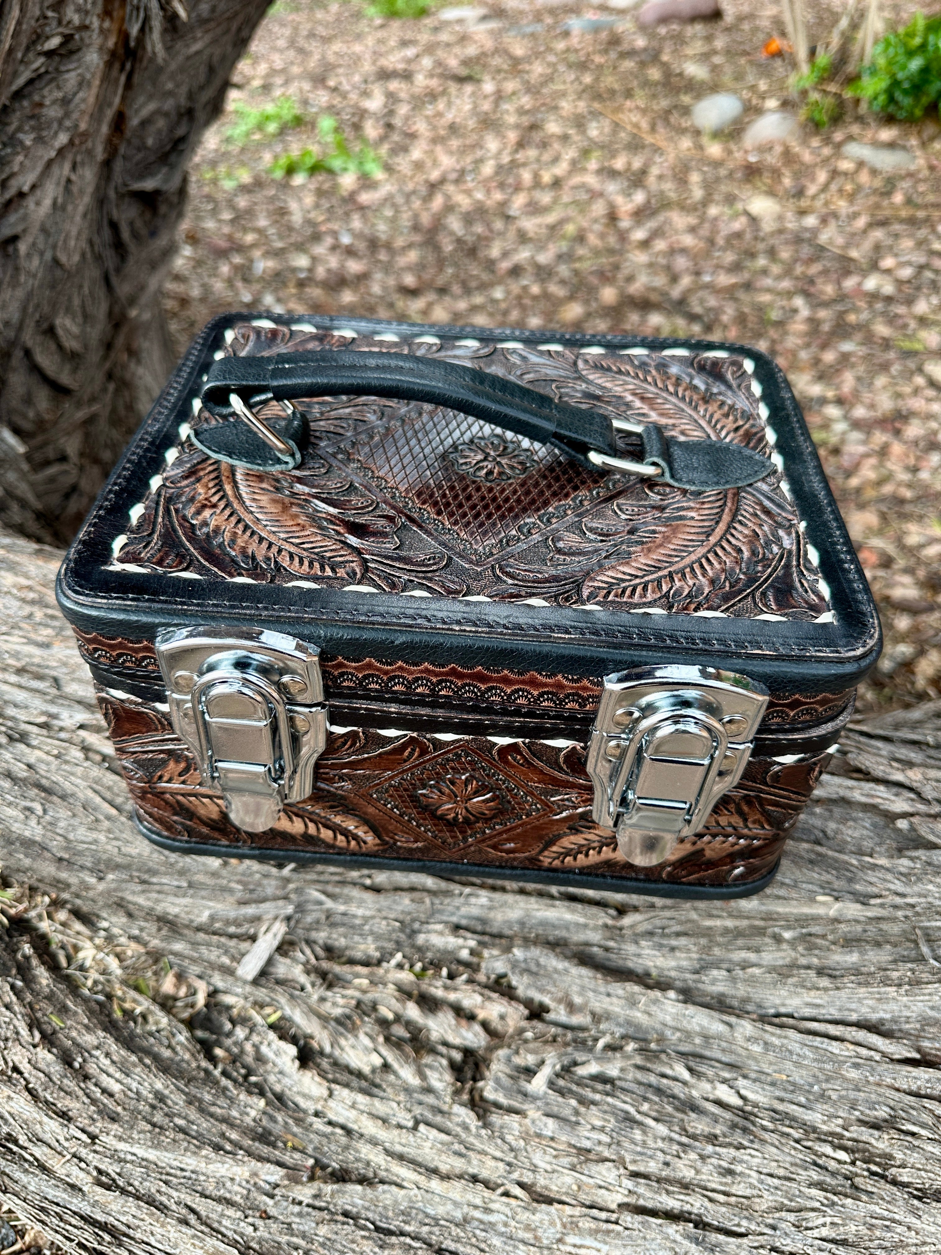 Double Layered Genuine Tooled Leather Jewelry Box