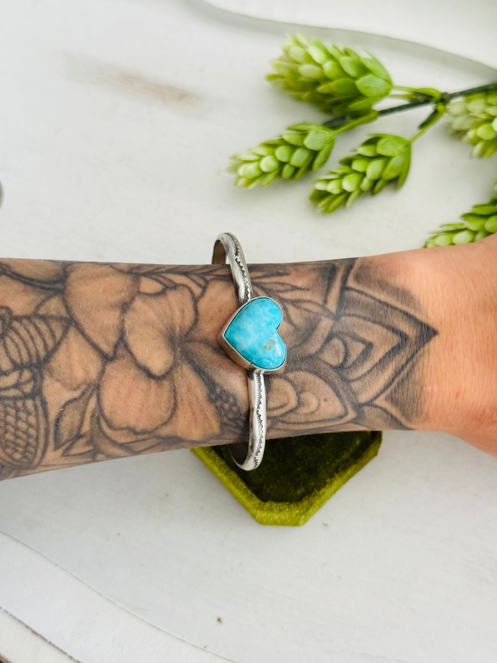 Donovan Skeets Kingman Turquoise & Sterling Silver Heart Cuff Bracelet