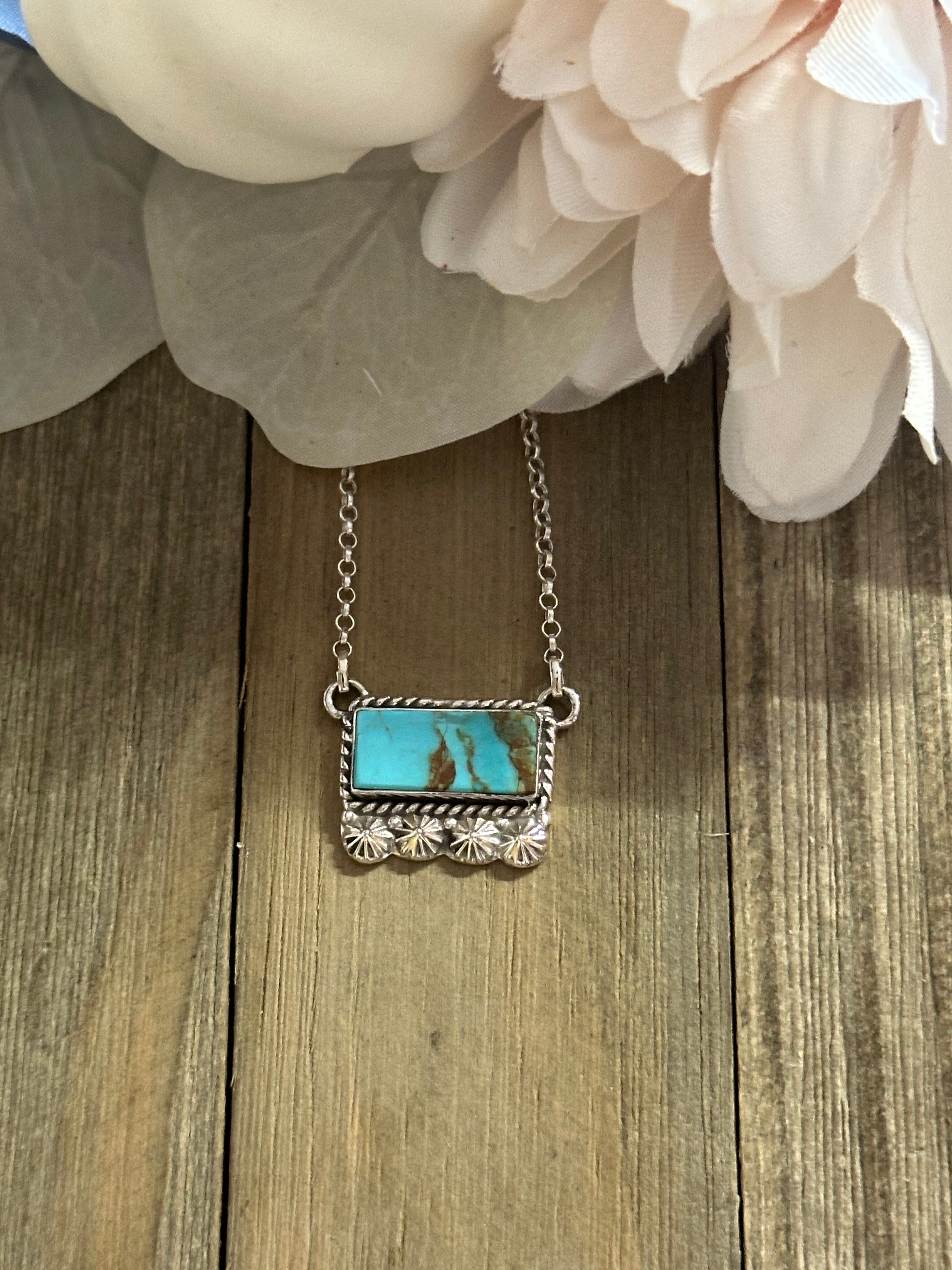 Southwest Handmade Kingman Turquoise & Sterling Silver Bar Necklace