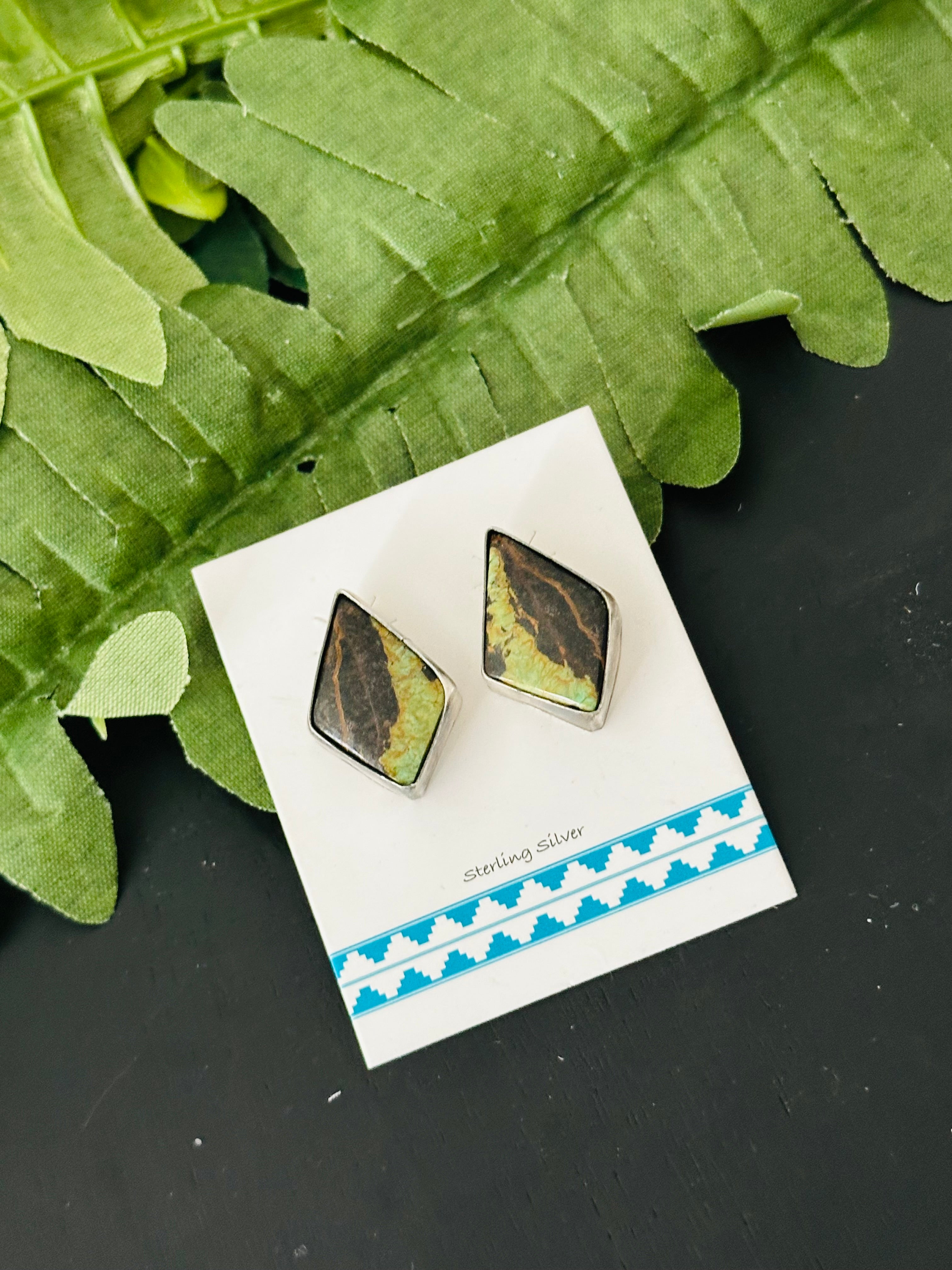 Pete Skeets Black Jack Turquoise & Sterling Silver Post Earrings