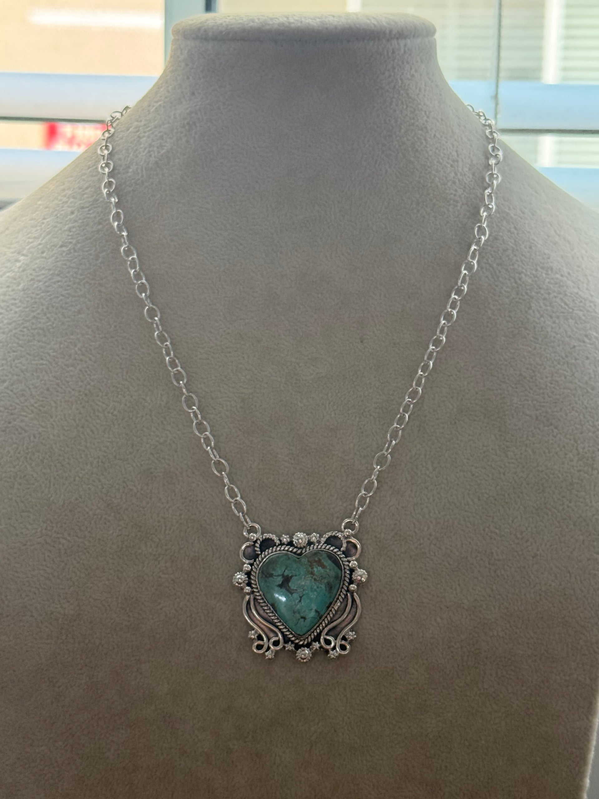 Southwest Made #8 Turquoise & Sterling Silver Heart Necklace