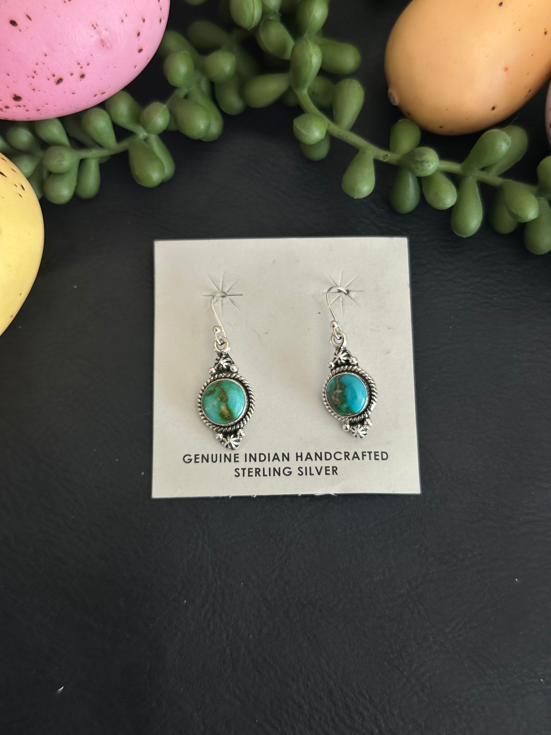 Southwest Handmade Sonoran Gold Turquoise & Sterling Silver Dangle Earrings