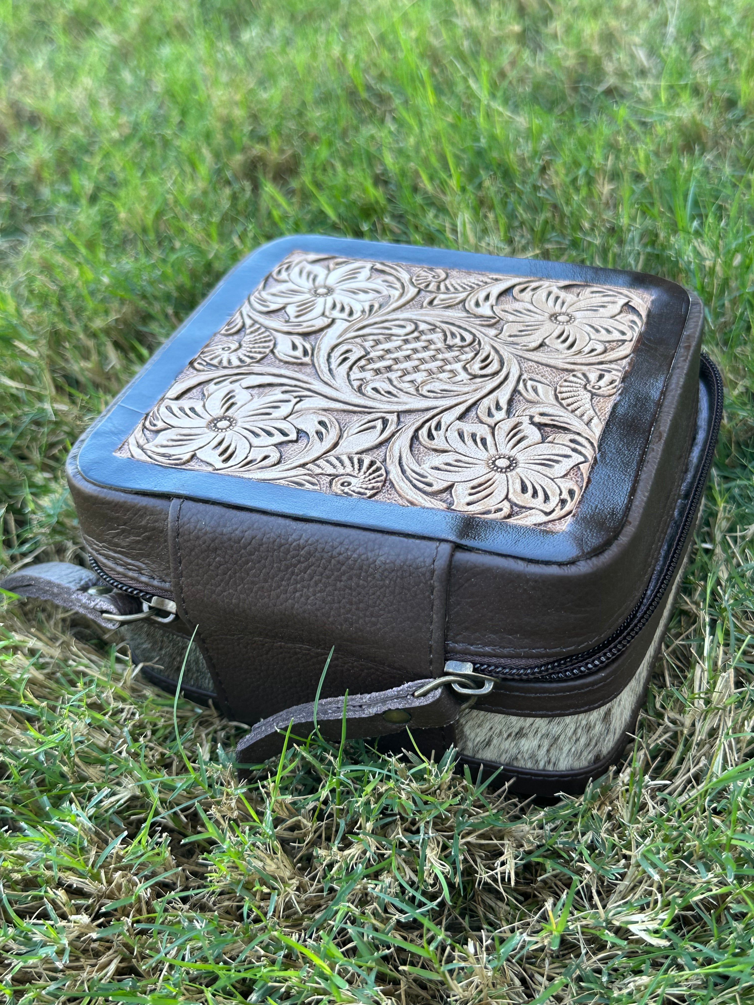 Genuine Tooled Leather Cowhide Jewelry Box