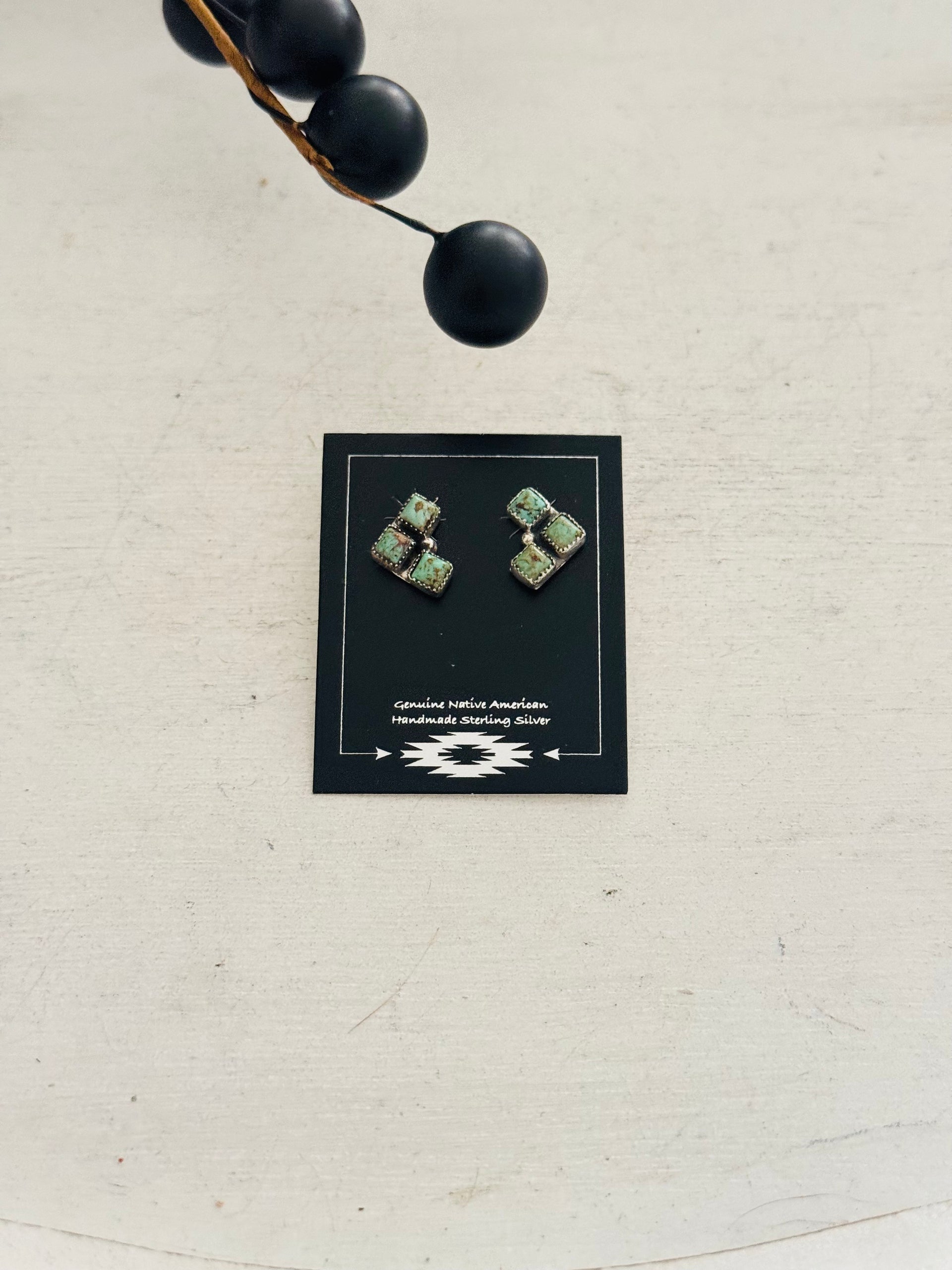 Navajo Made Kingman Turquoise & Sterling Silver Post Earrings