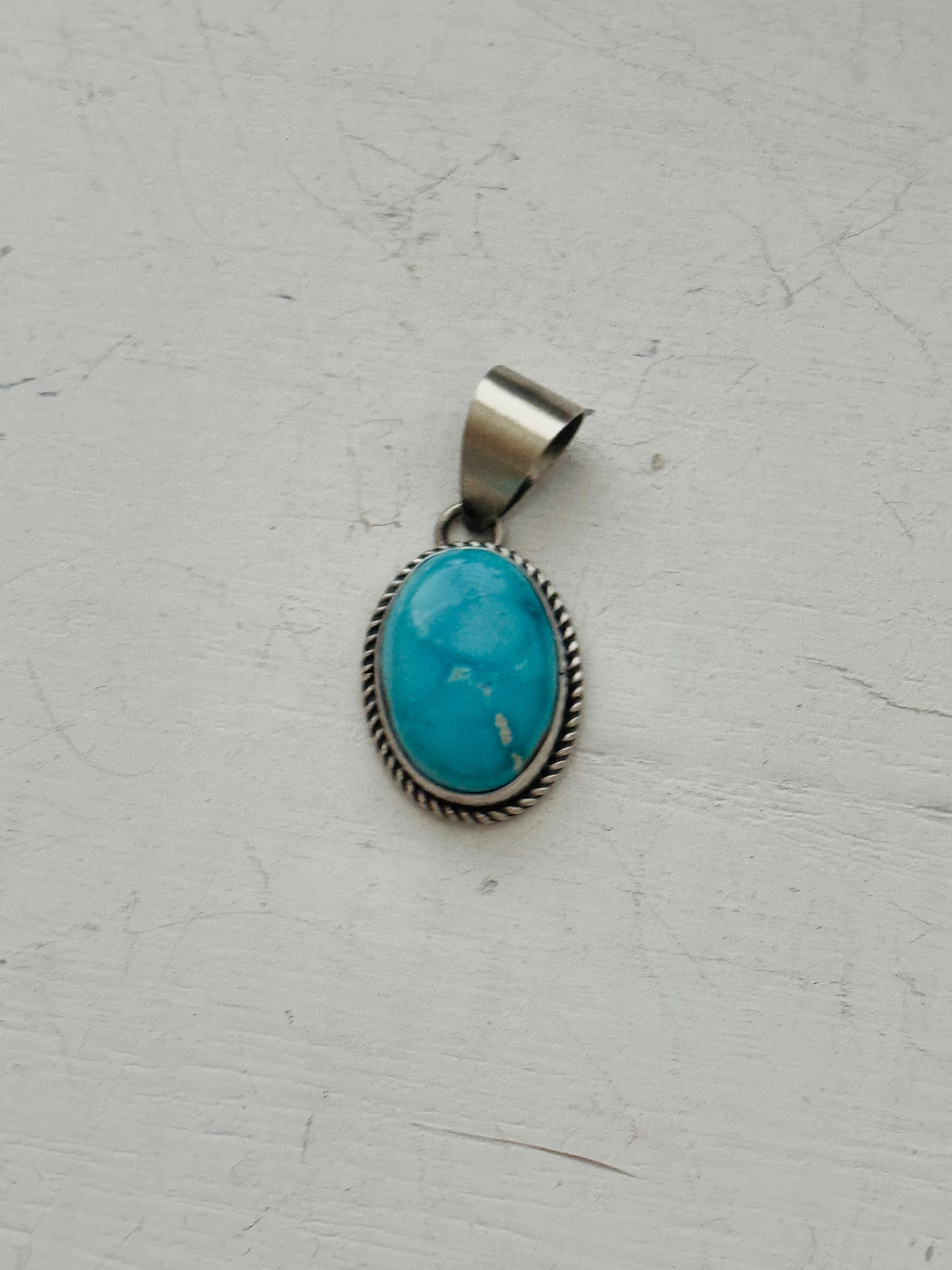 Navajo Made Valley Blue Turquoise & Sterling Silver Pendant