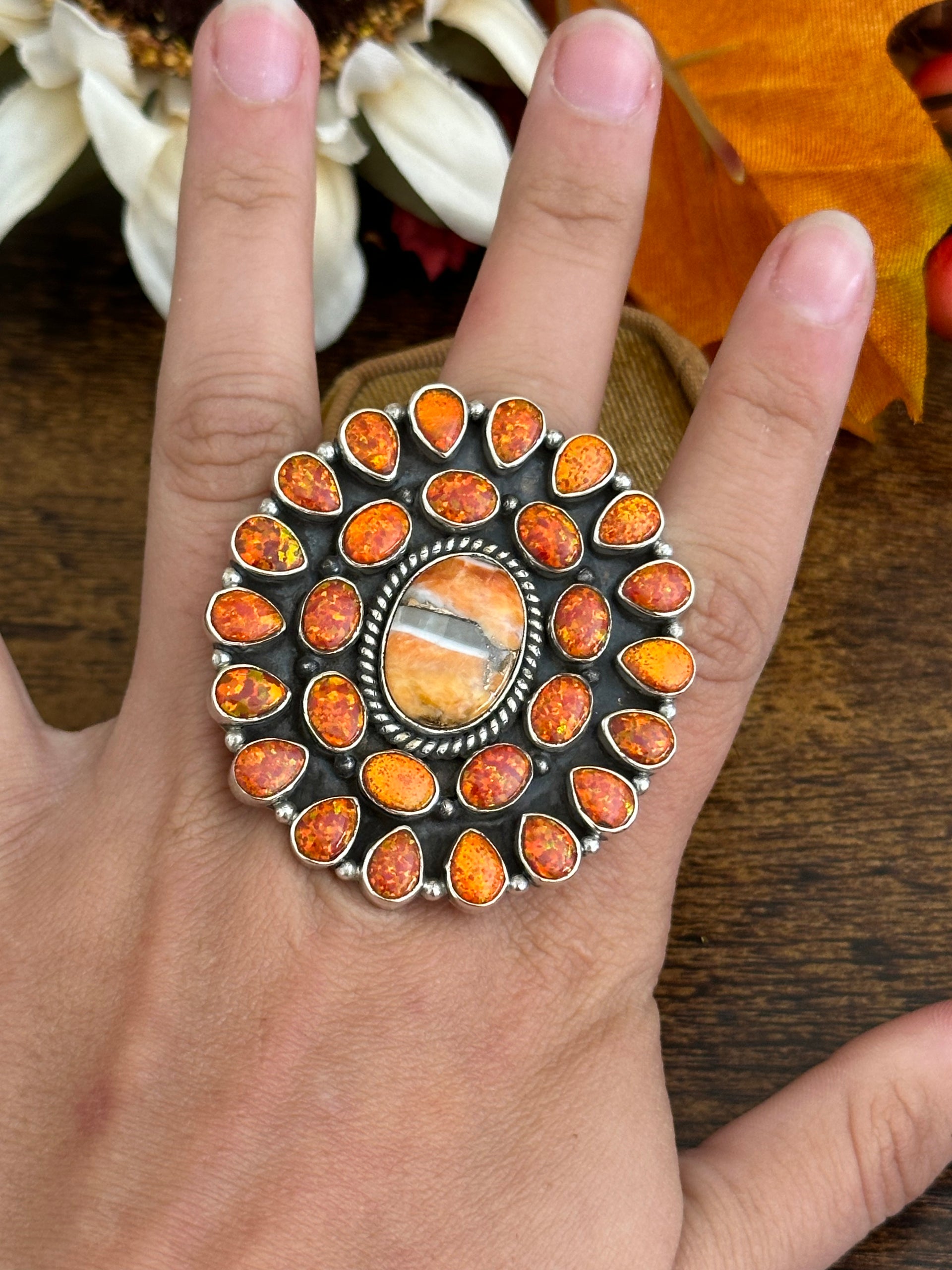 Southwest Handmade Multi Stone & Sterling Silver Adjustable Ring