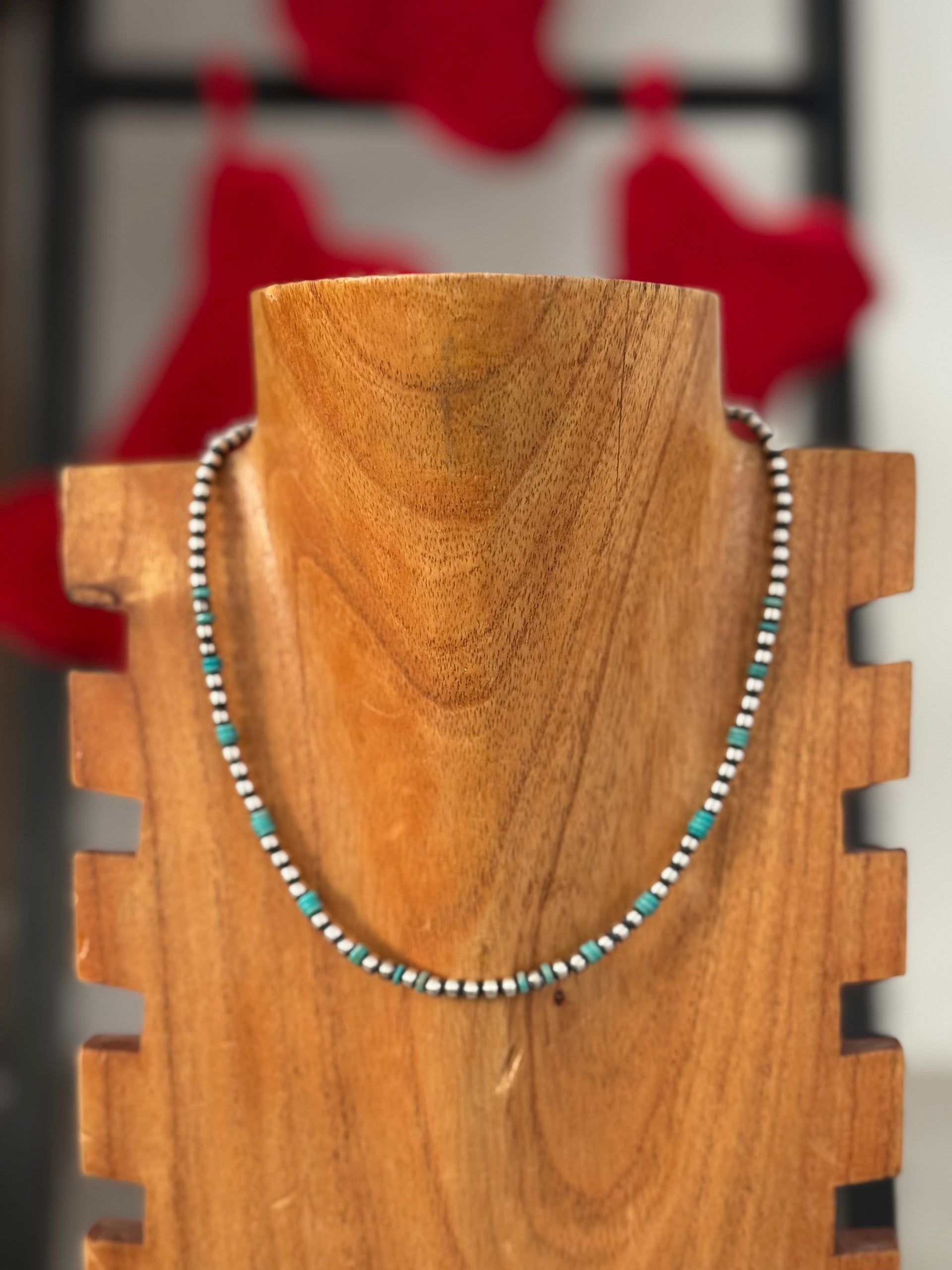 Navajo Strung Turquoise & Sterling Silver Pearl Necklace