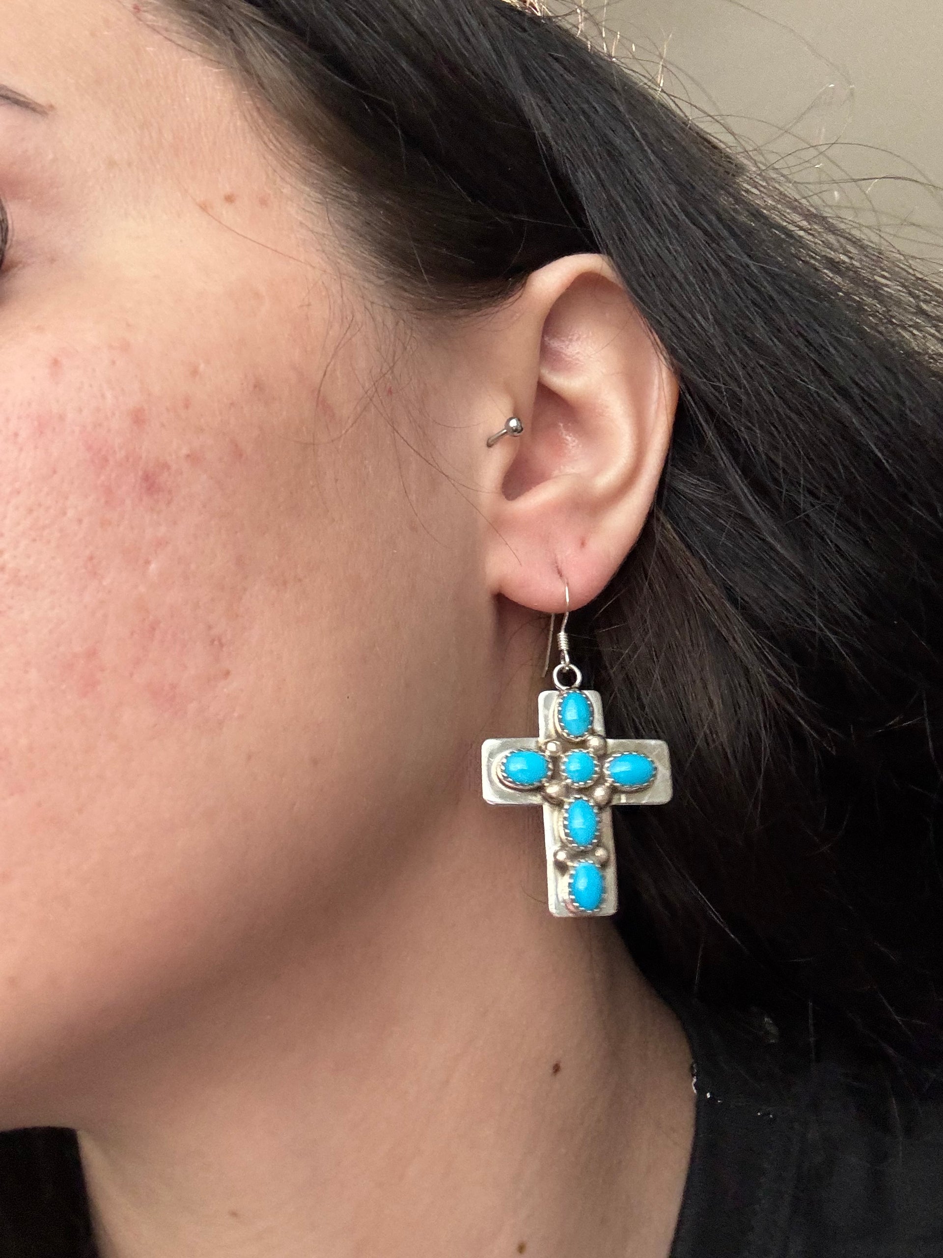 Navajo Made Sleeping Beauty  & Sterling Silver Earrings