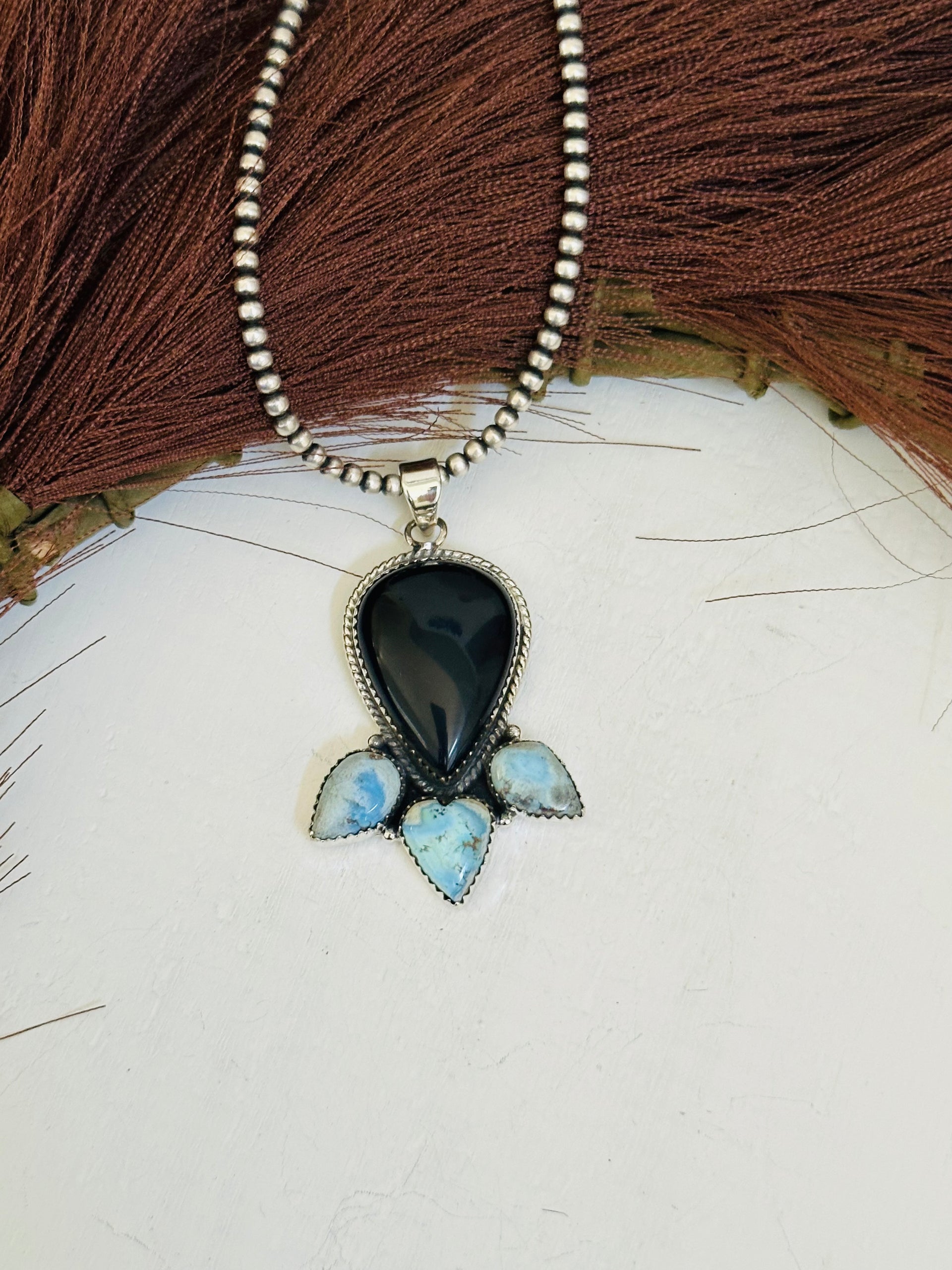 Southwest Handmade Multi Stone & Sterling Silver Cluster Pendant