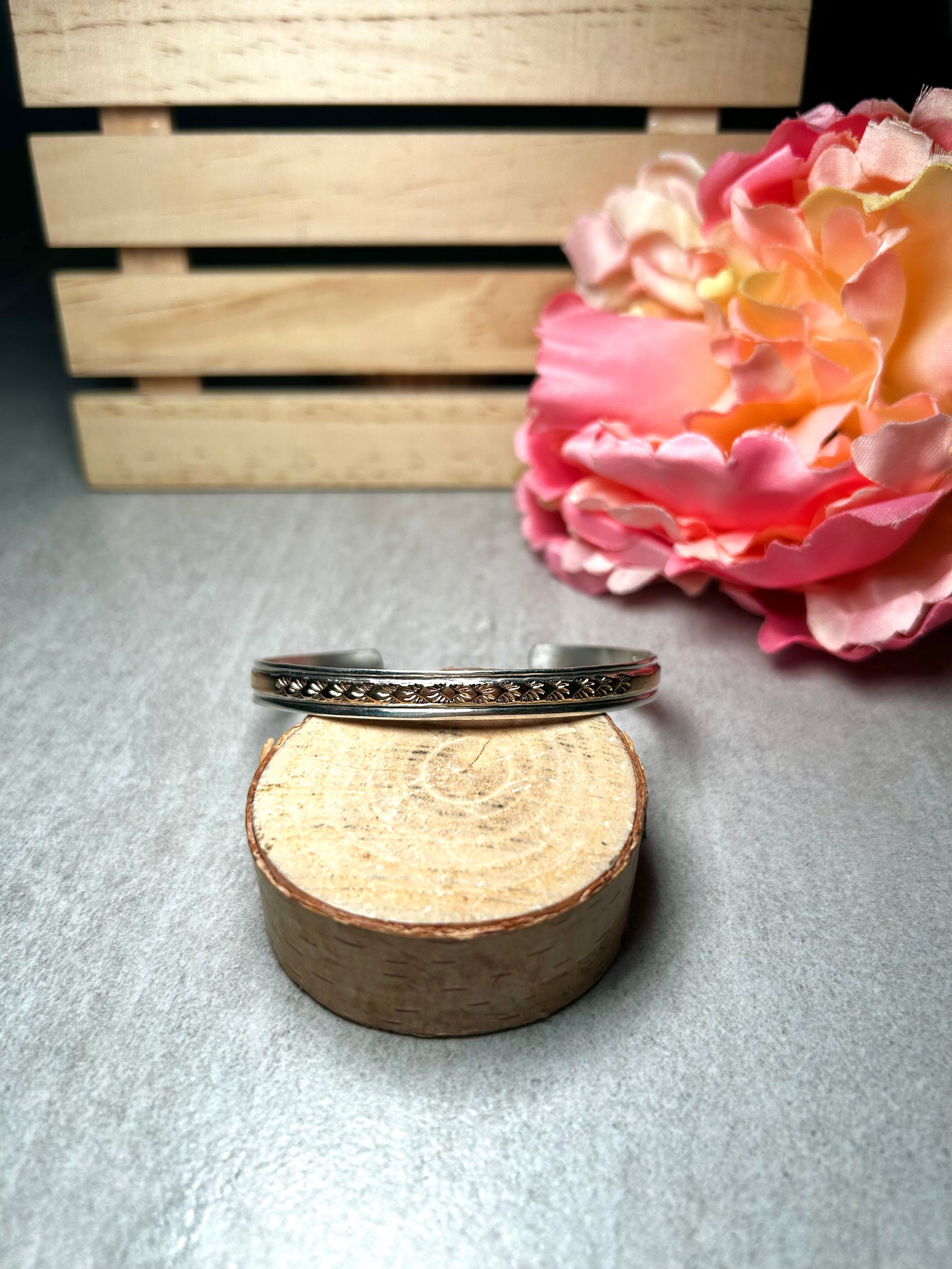 Navajo Made 14k Gold & Sterling Silver Cuff Bracelet