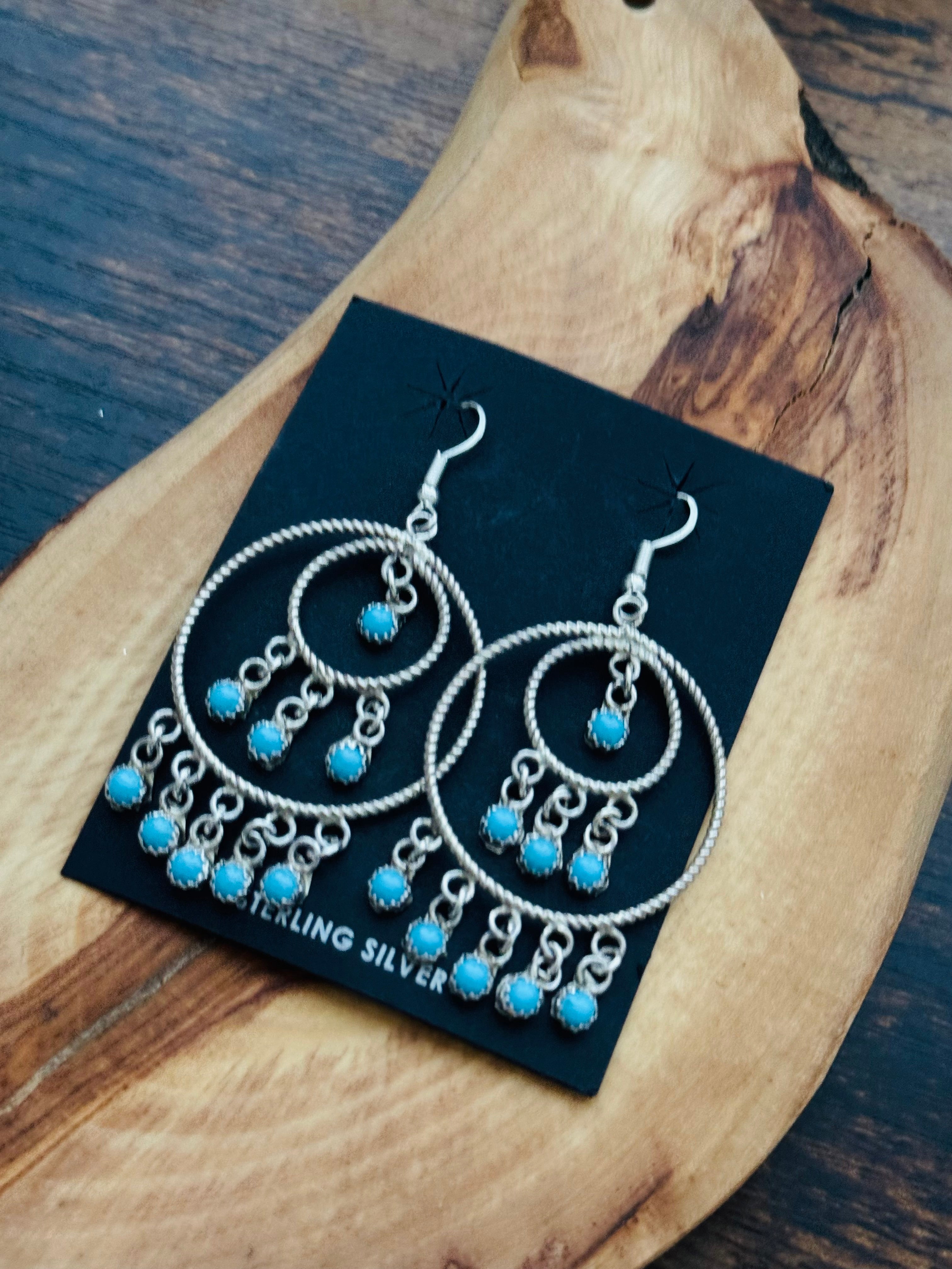 Navajo Made Kingman Turquoise & Sterling Silver Dangle Earrings